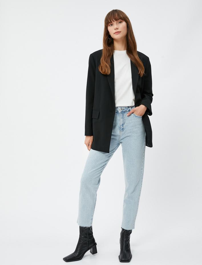  Normal Bel Kot Pantolon Hafif Dar Paça - Mom Jean