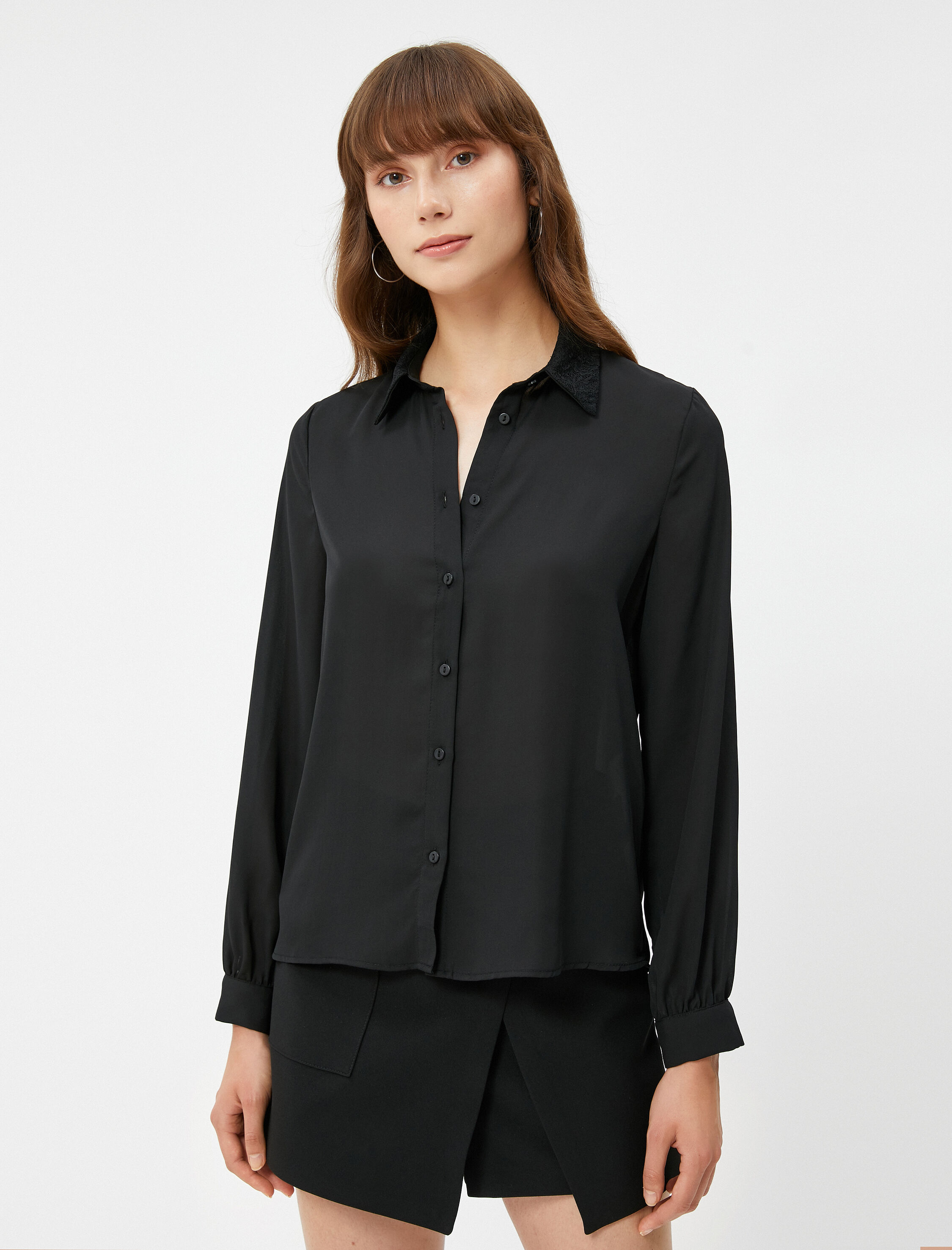   Klasik Gömlek Uzun Kollu Dokulu Yaka Düğmeli