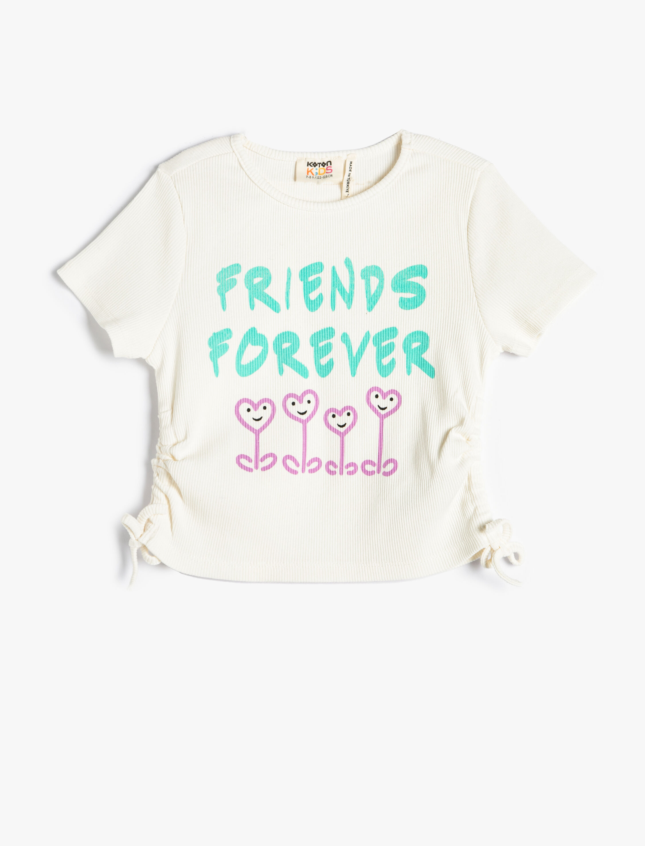  Kız Çocuk Kalp Baskılı Tişört Kısa Kollu Bisiklet Yaka Pamuklu