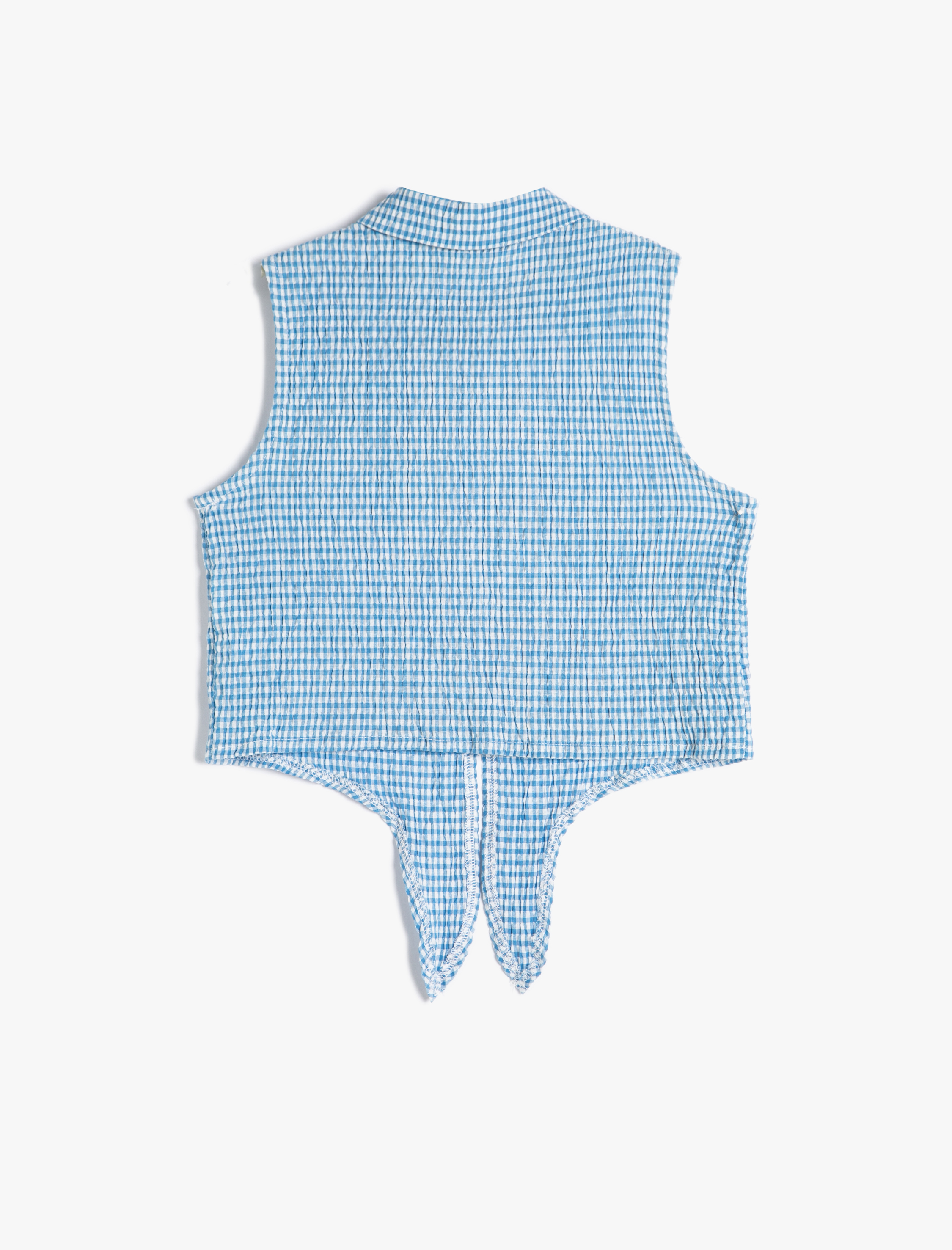  Kız Çocuk Crop Kolsuz Gömlek Belden Bağlamalı Pötikareli