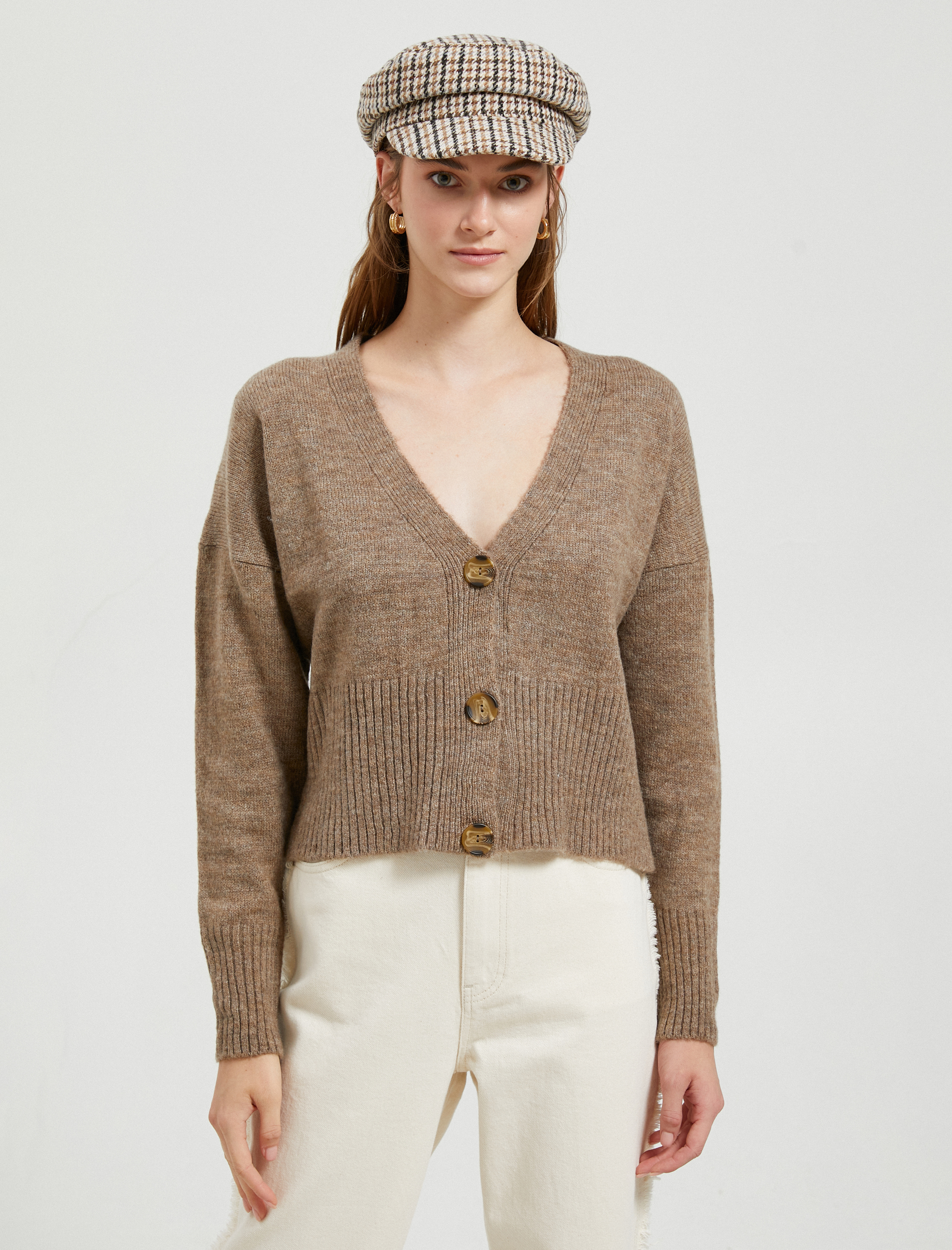 Crop Hırka Düğmeli V Yaka