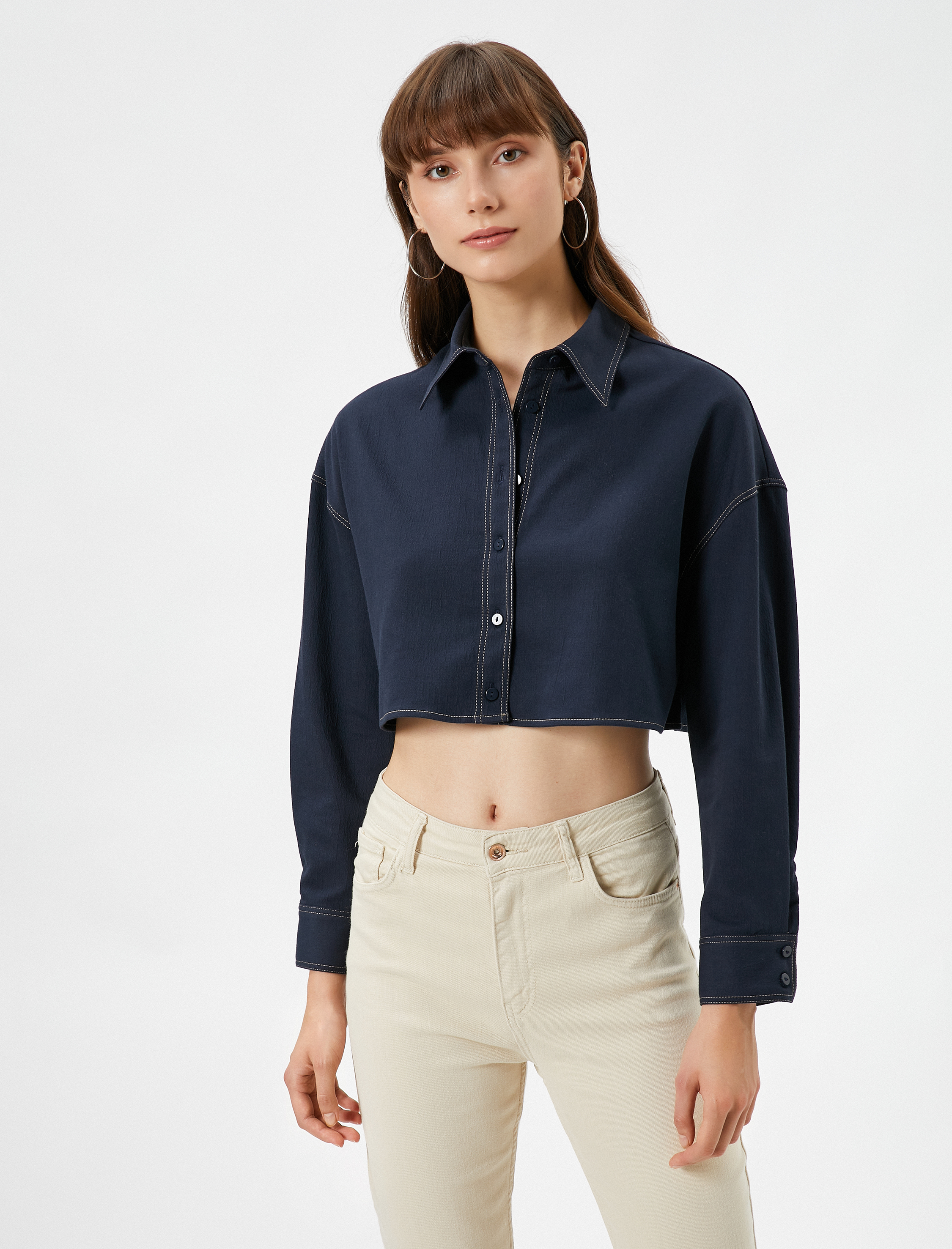   Crop Gömlek Uzun Kollu Düşük Omuzlu Bol Kalıp