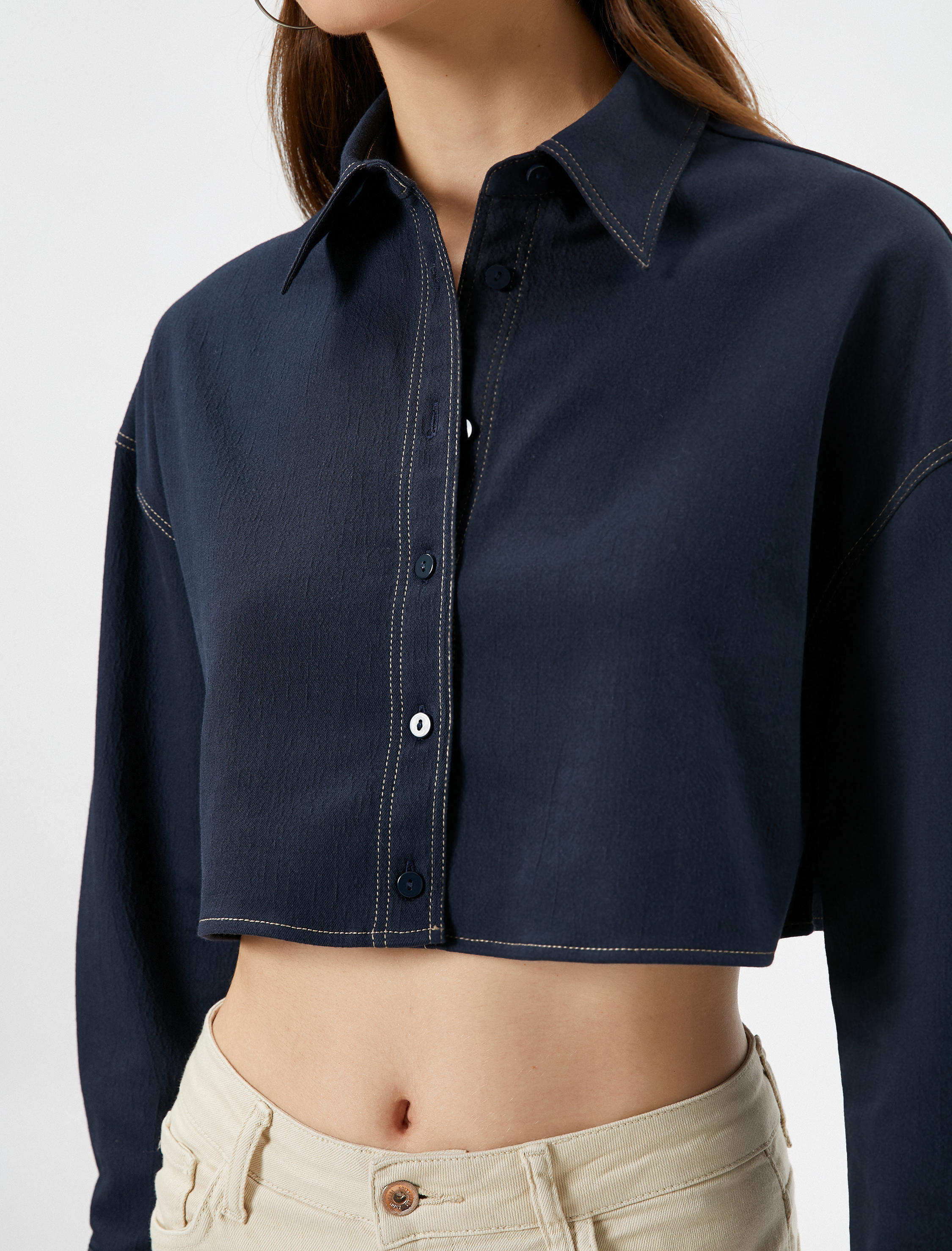   Crop Gömlek Uzun Kollu Düşük Omuzlu Bol Kalıp