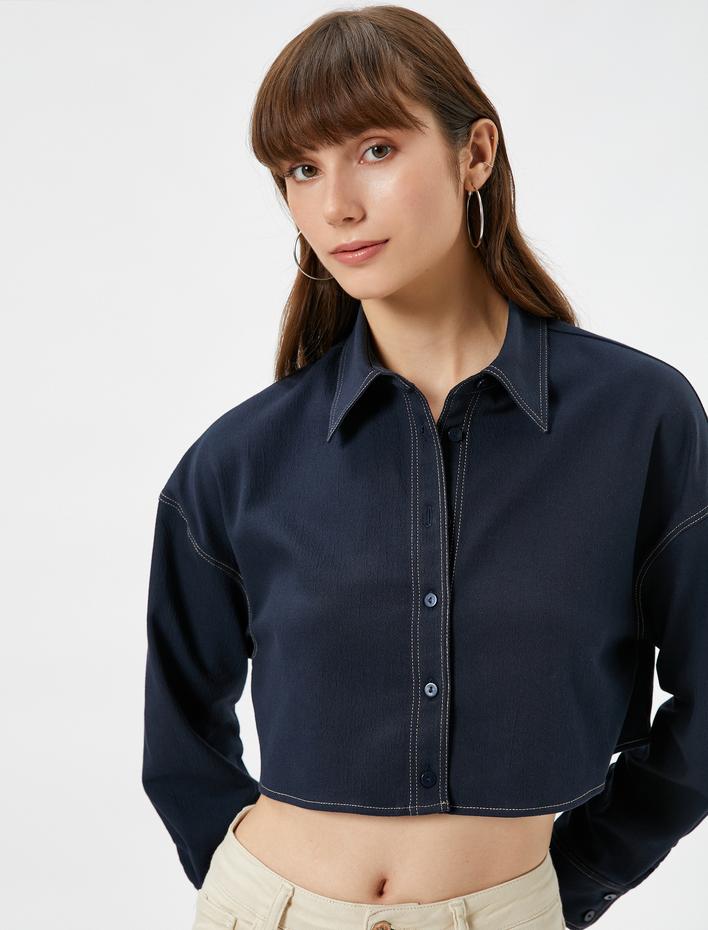  Crop Gömlek Uzun Kollu Düşük Omuzlu Bol Kalıp