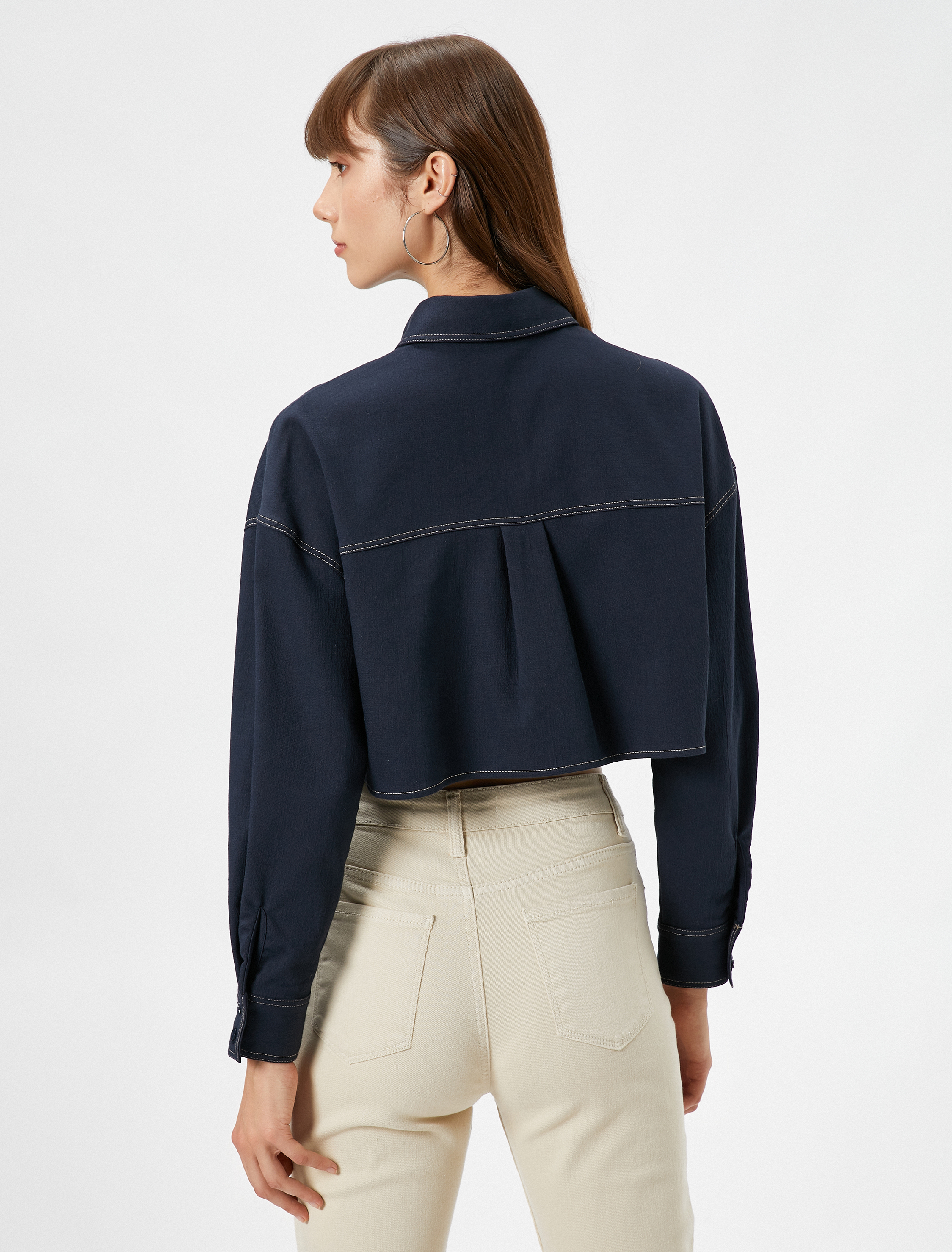   Crop Gömlek Uzun Kollu Düşük Omuzlu Bol Kalıp