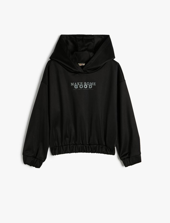 Kız Çocuk Sweatshirt Baskılı Beli ve Manşetleri Lastikli Uzun Kollu