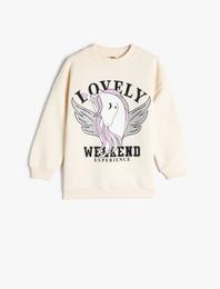 Sweatshirt Unicorn Baskılı Bisiklet Yaka Uzun Kollu Şardonlu