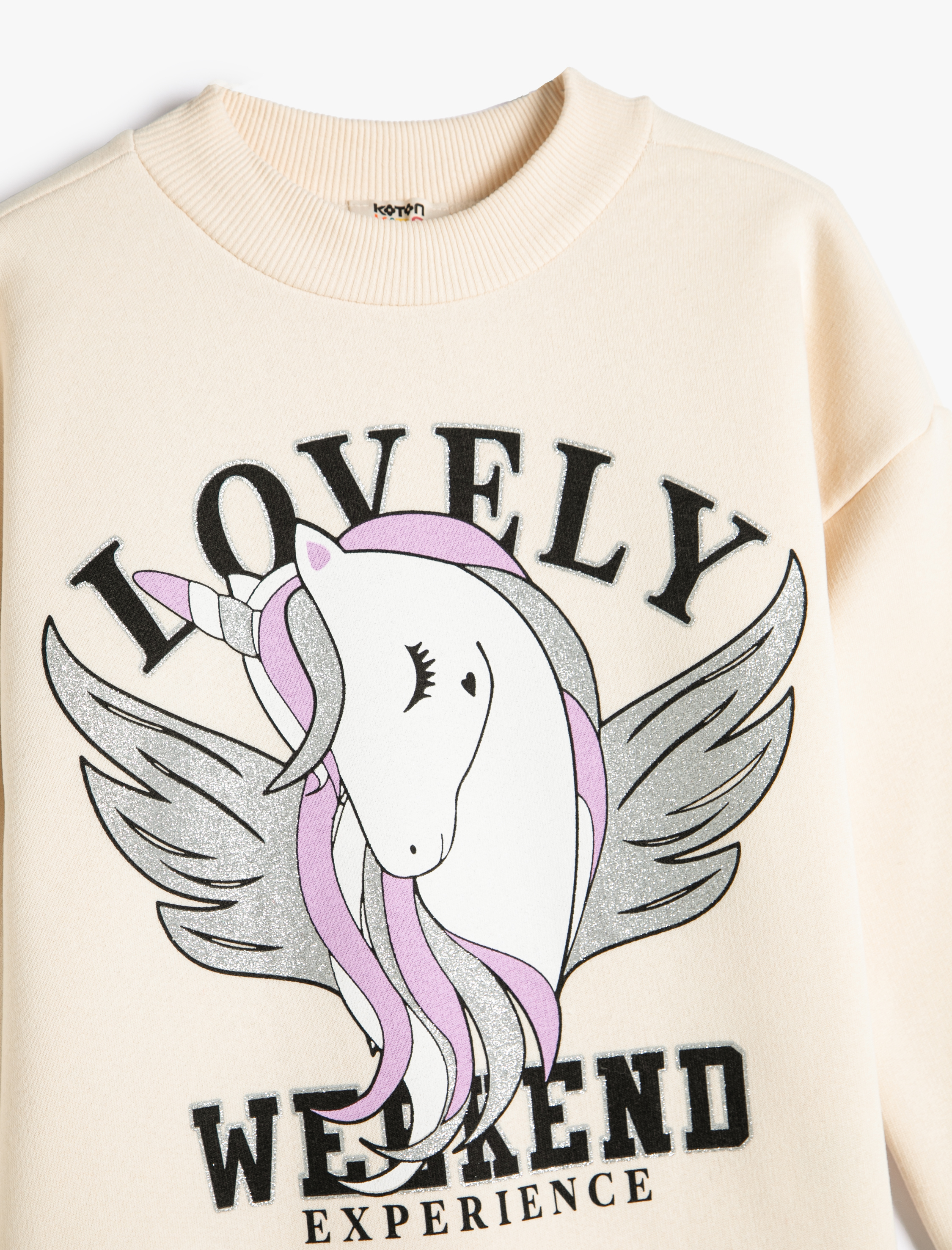  Kız Çocuk Sweatshirt Unicorn Baskılı Bisiklet Yaka Uzun Kollu Şardonlu
