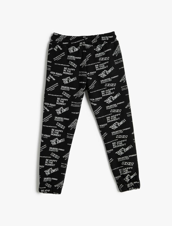 Erkek Çocuk Jogger Eşofman Altı Beli Bağlamalı Cepli Slogan Baskılı Şardonlu