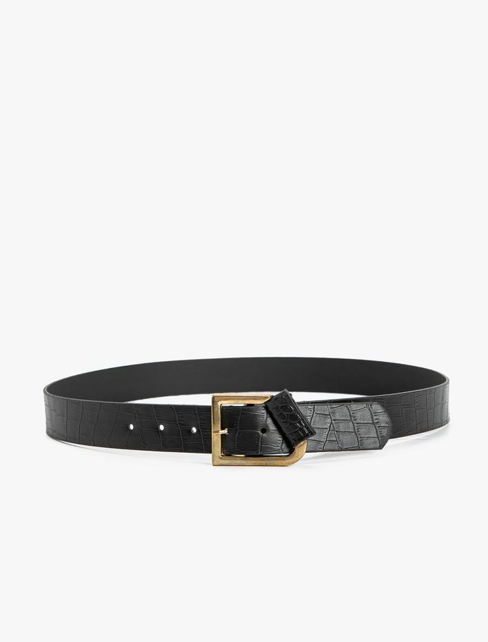 Kadın Kemer Kroko Suni Deri Metal Tokalı