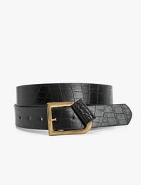 Kemer Kroko Suni Deri Metal Tokalı