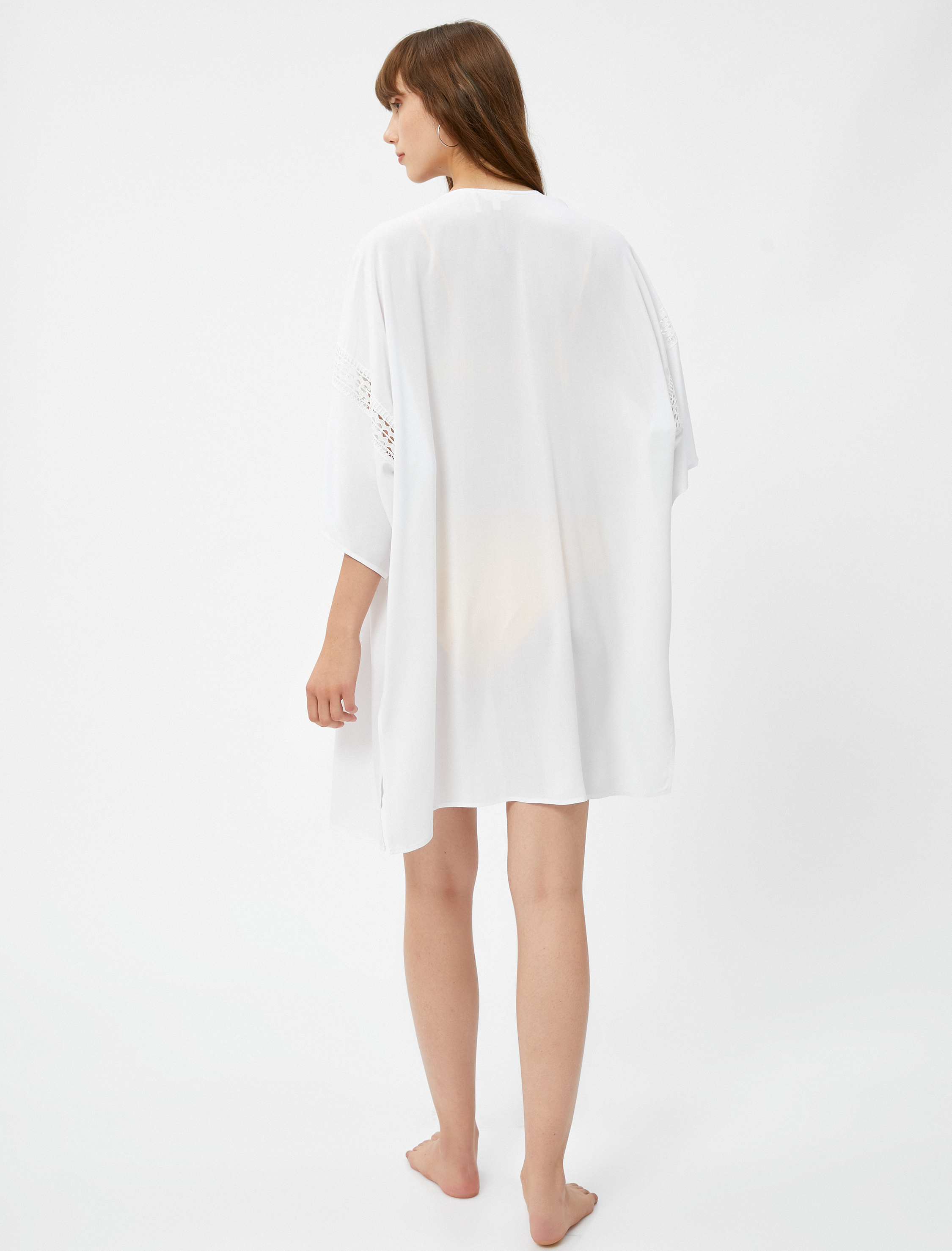   Kimono Pamuklu 3/4 Geniş Kollu Dantel Detaylı