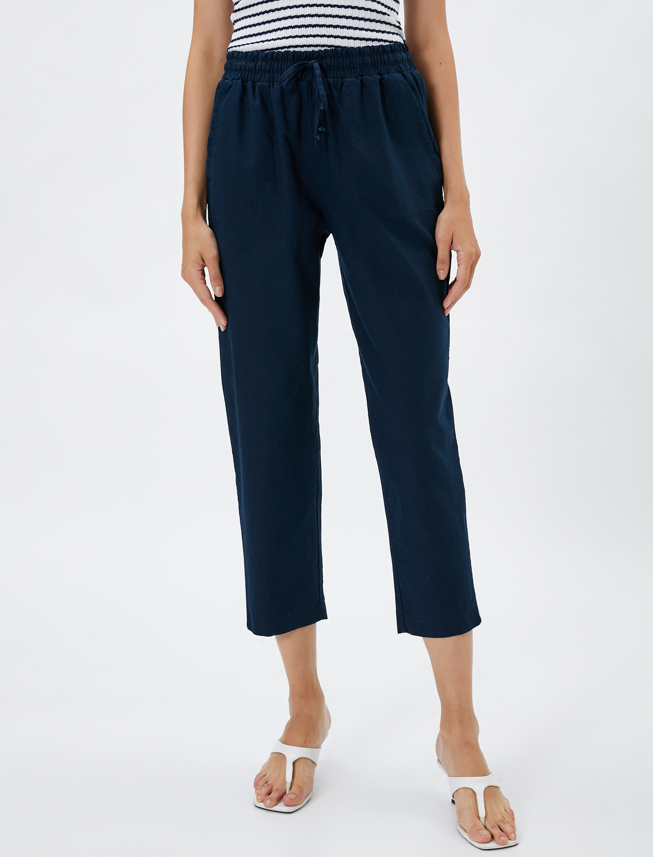   Keten Karışımlı Pantolon Beli Bağlamalı