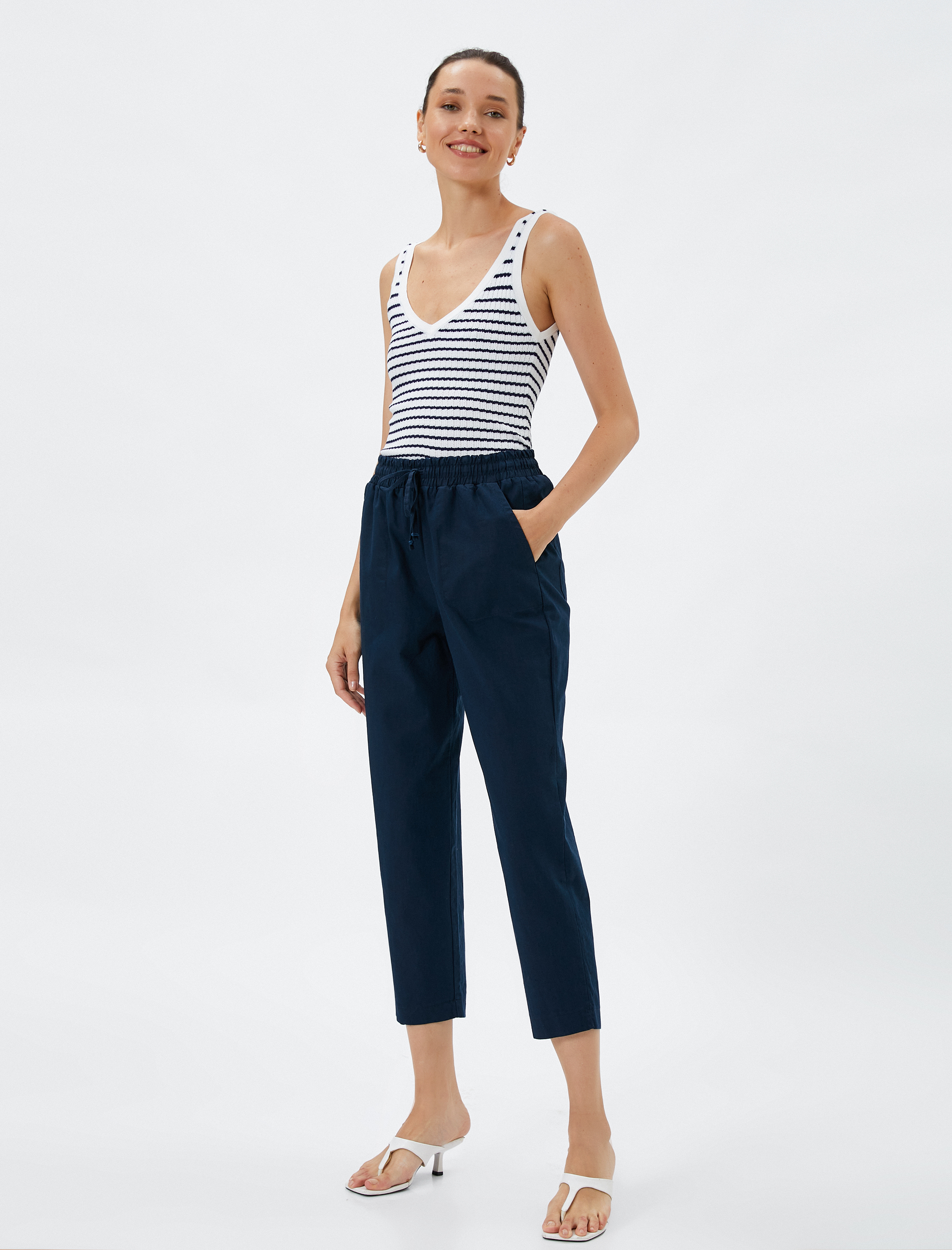   Keten Karışımlı Pantolon Beli Bağlamalı