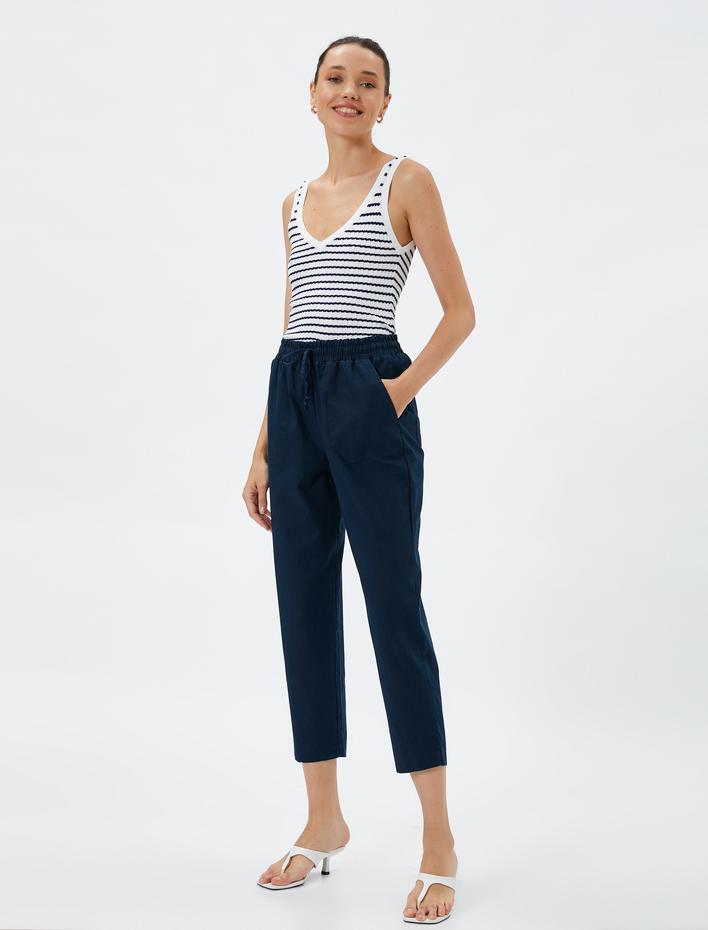  Keten Karışımlı Pantolon Beli Bağlamalı