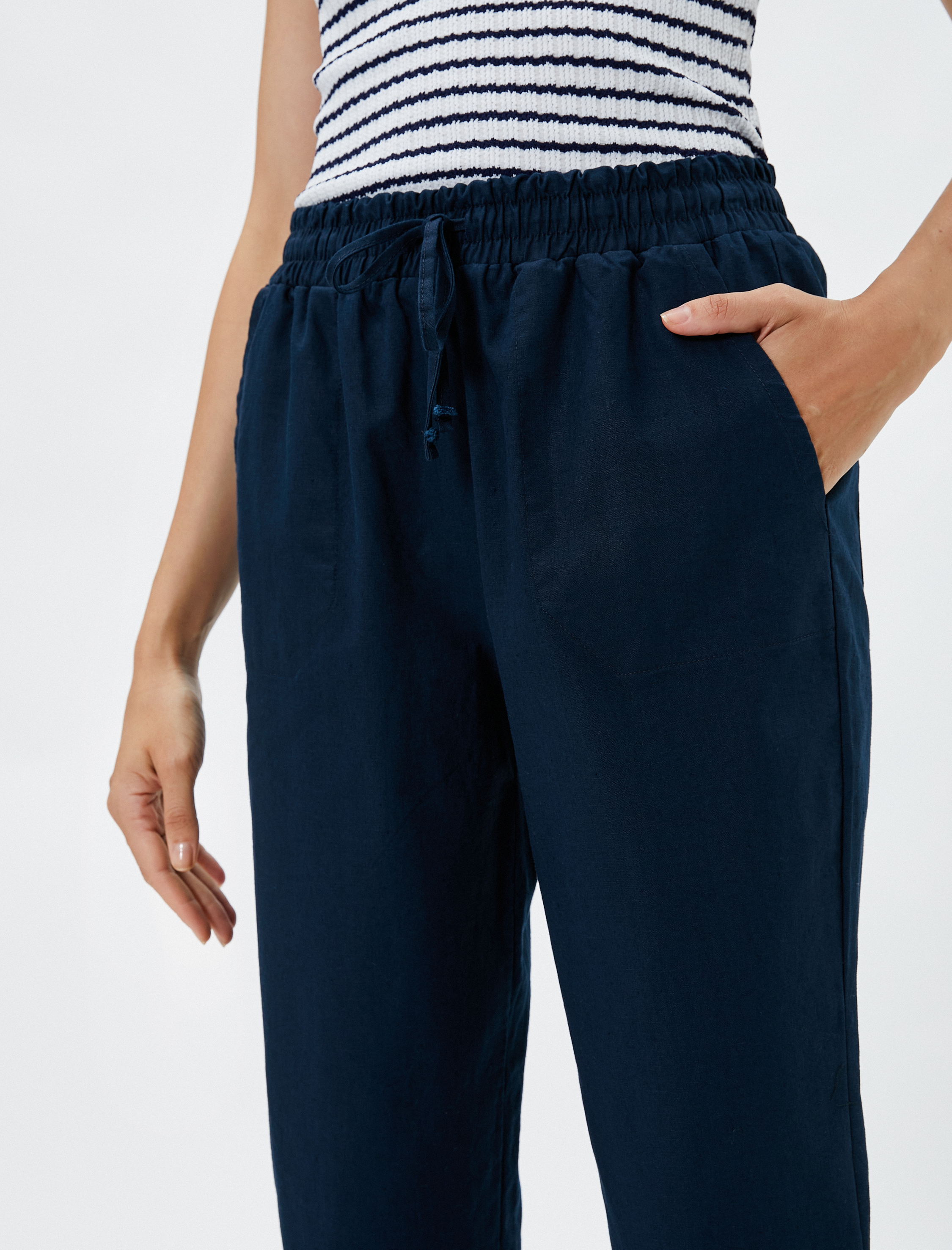   Keten Karışımlı Pantolon Beli Bağlamalı