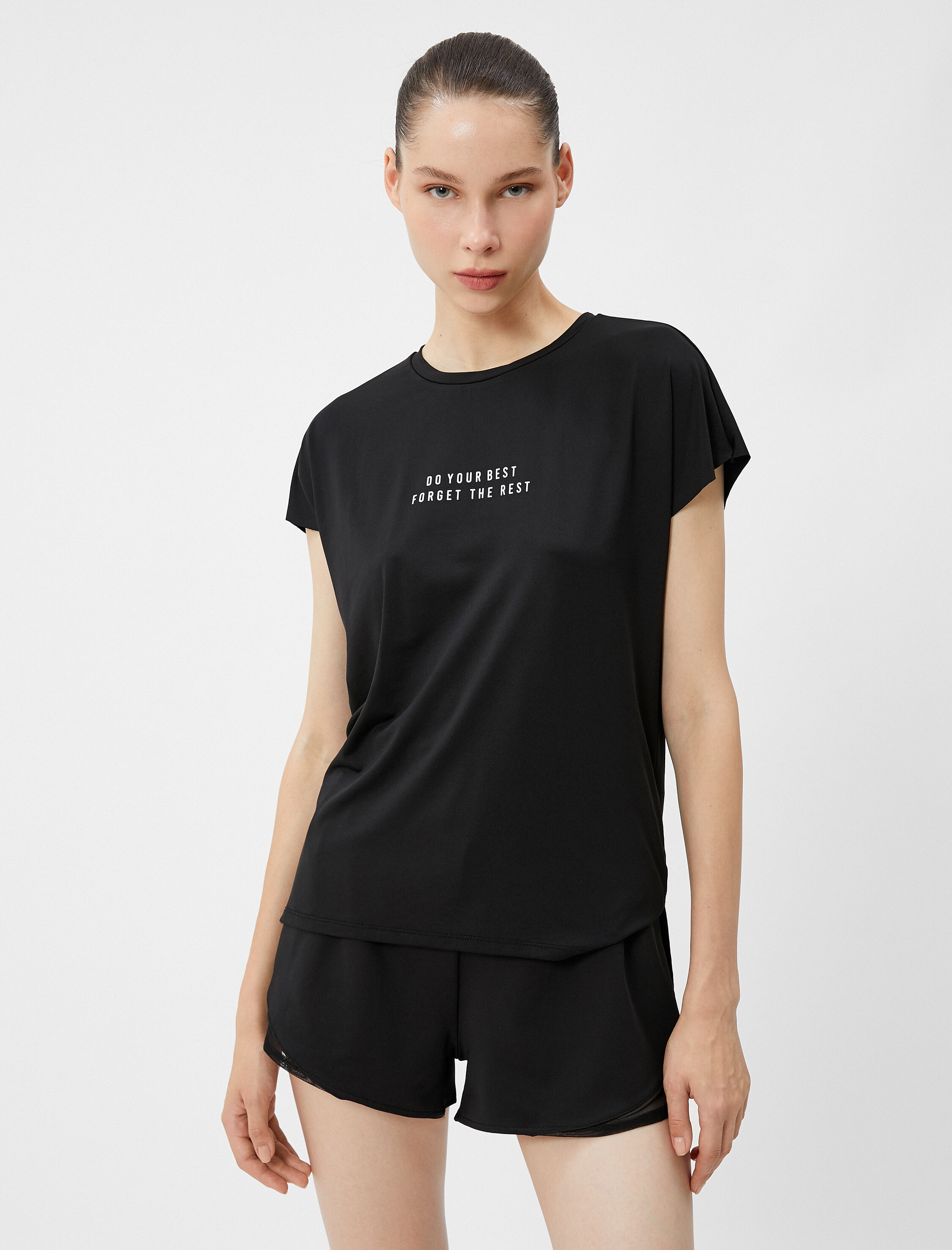   Spor Tişört Kısa Kollu Bisiklet Yaka Slogan Baskılı