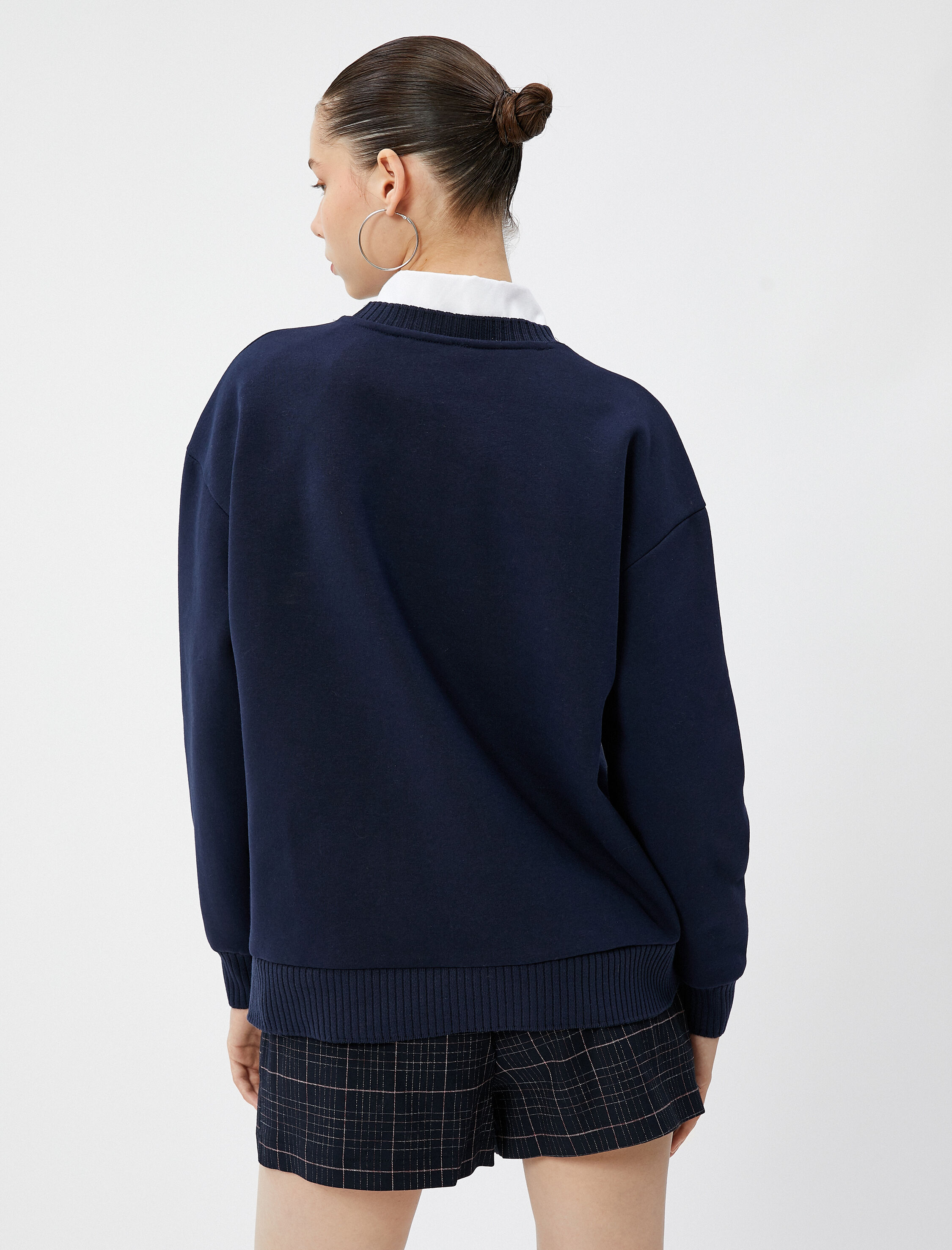   Şardonlu Basic Sweatshirt Bisiklet Yaka Uzun Kollu