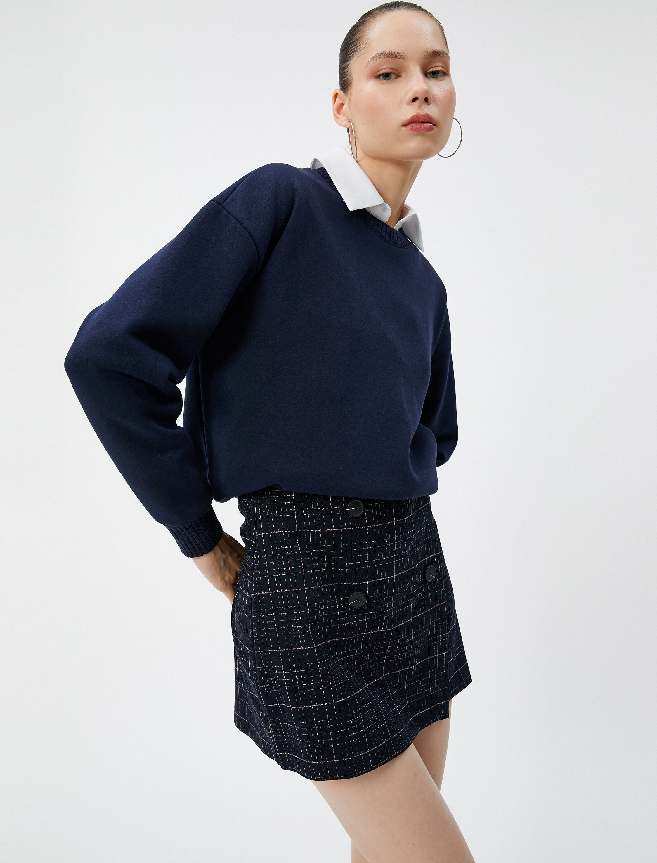   Şardonlu Basic Sweatshirt Bisiklet Yaka Uzun Kollu