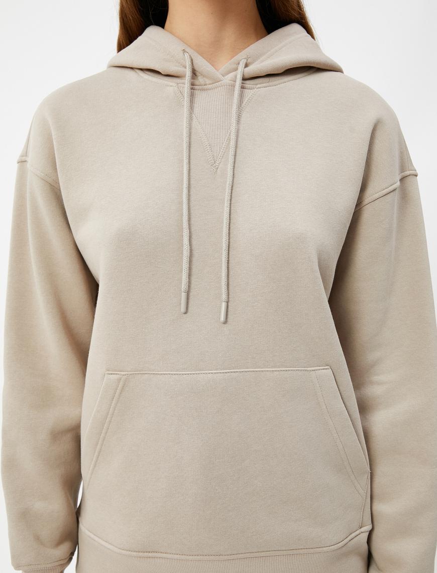   Kapüşonlu Sweatshirt Kanguru Cepli Uzun Kollu Basic