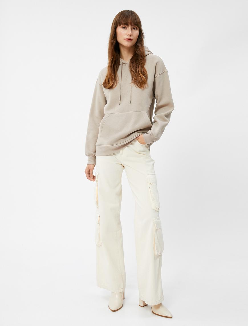   Kapüşonlu Sweatshirt Kanguru Cepli Uzun Kollu Basic