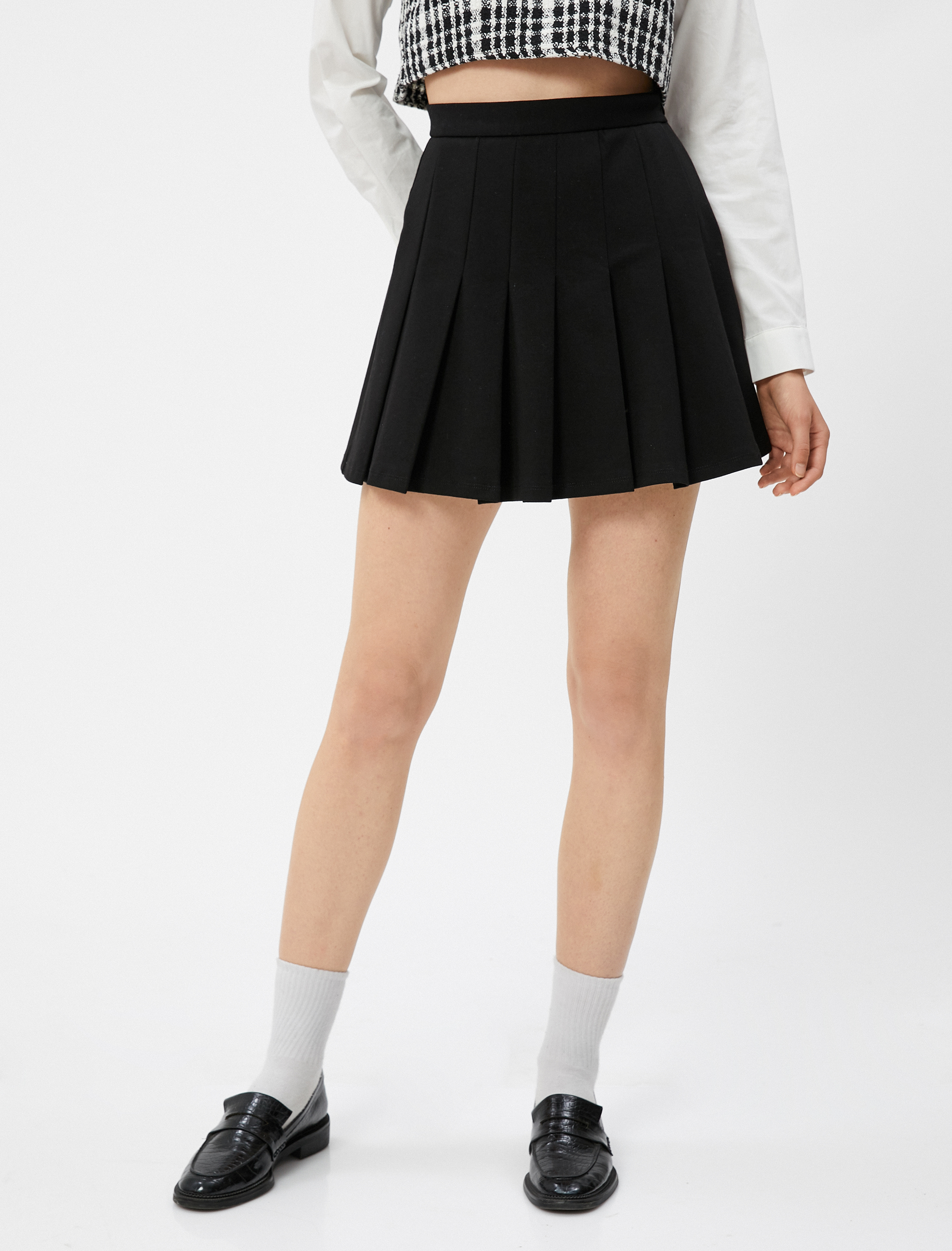   Mini Pileli Etek Fermuarlı Viskon Karışımlı