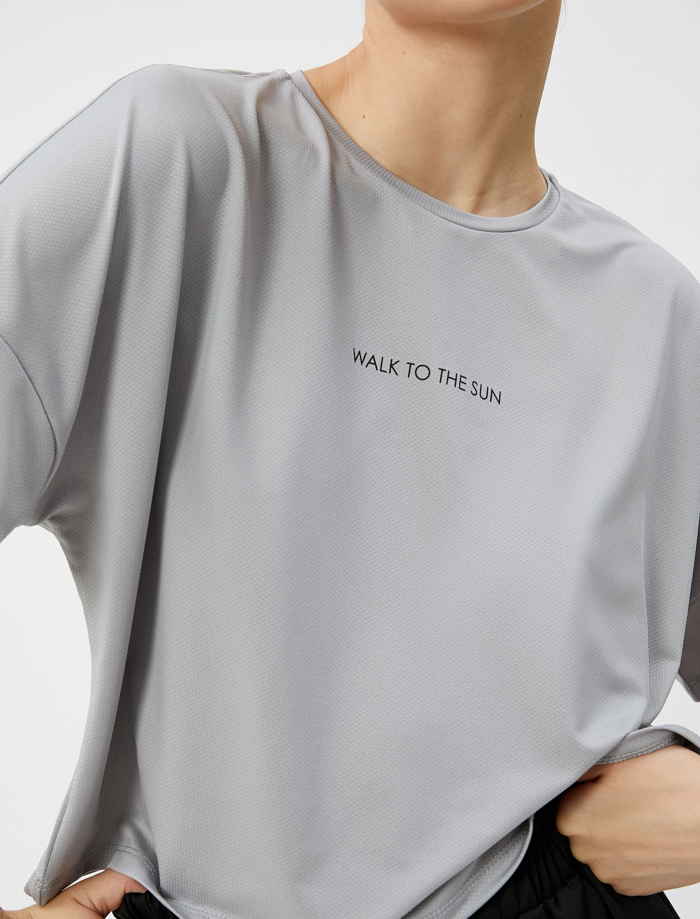   Oversize Spor Tişört Kısa Kollu Bisiklet Yaka Slogan Baskılı