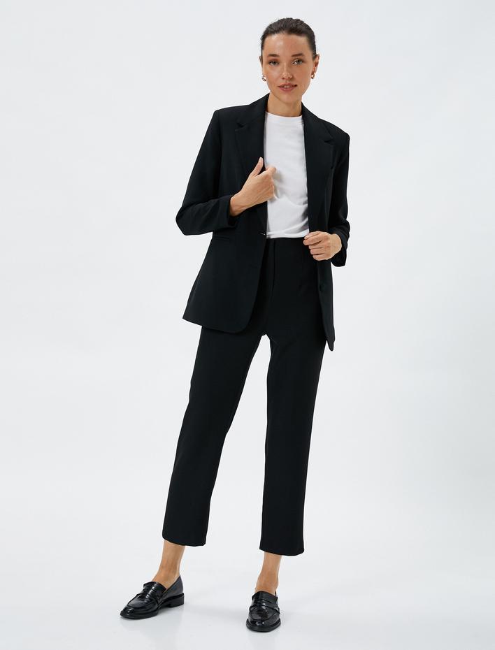  Düz Paça Kumaş Pantolon Yüksek Bel