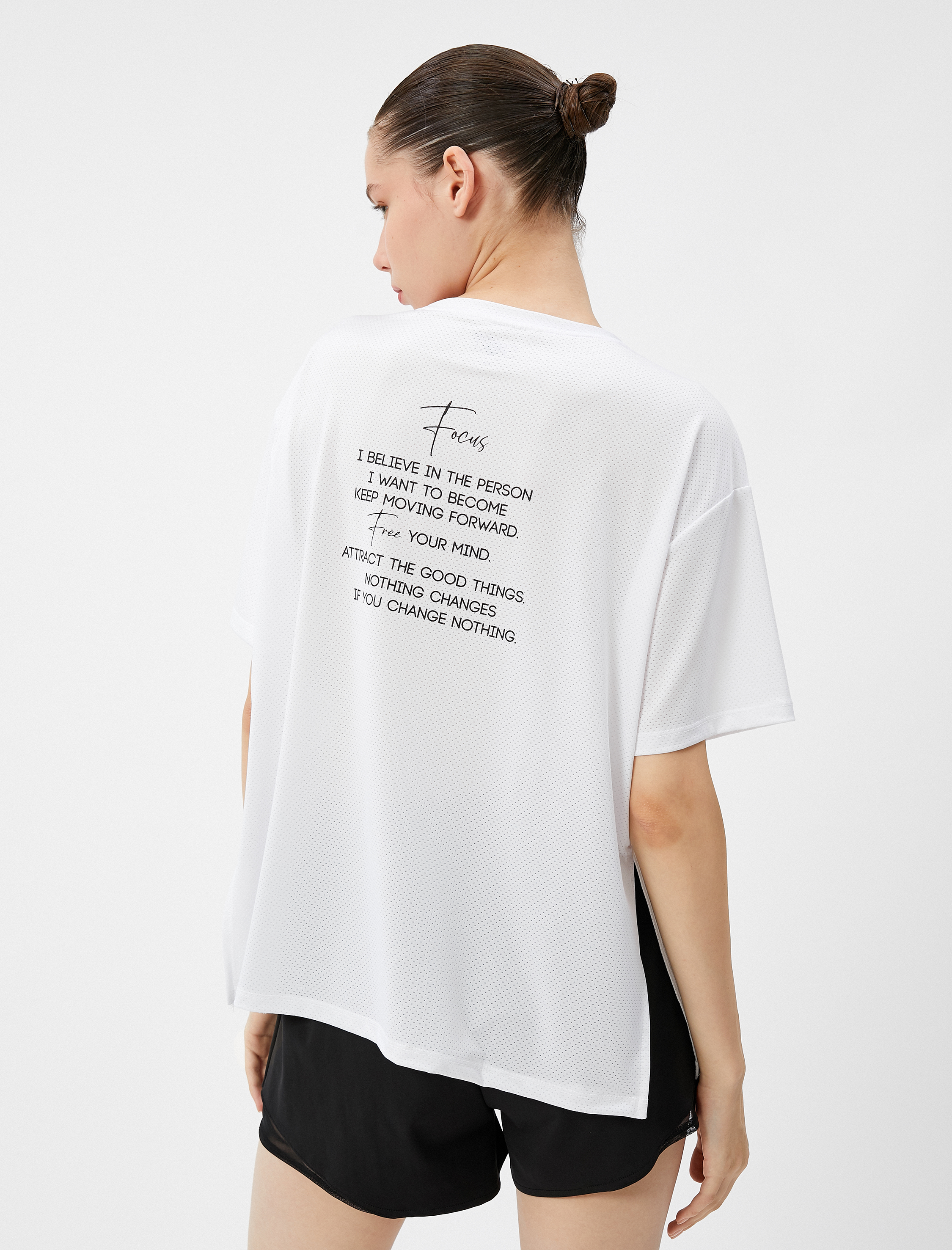   Oversize Spor Tişört Kısa Kollu Bisiklet Yaka Slogan Baskılı