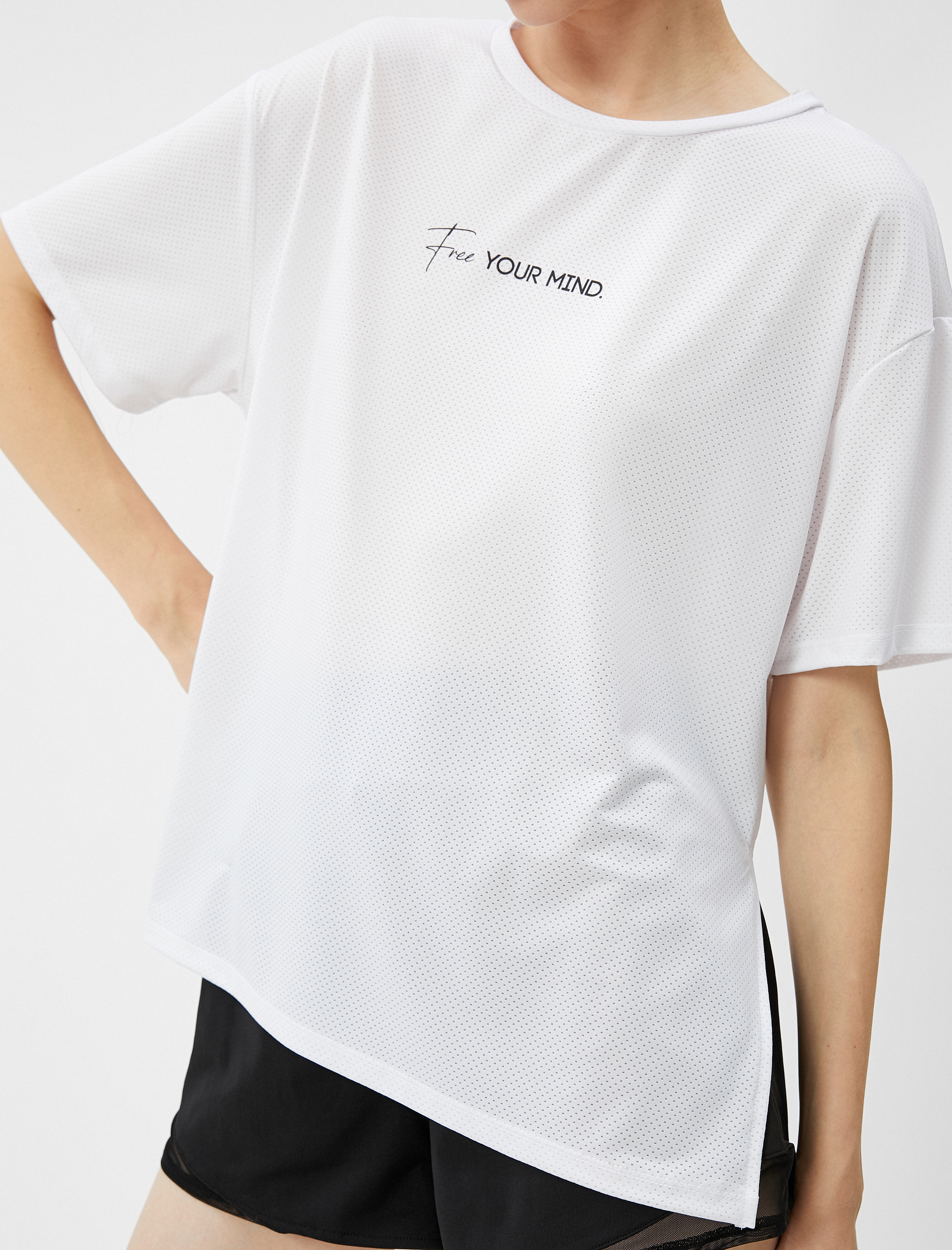   Oversize Spor Tişört Kısa Kollu Bisiklet Yaka Slogan Baskılı