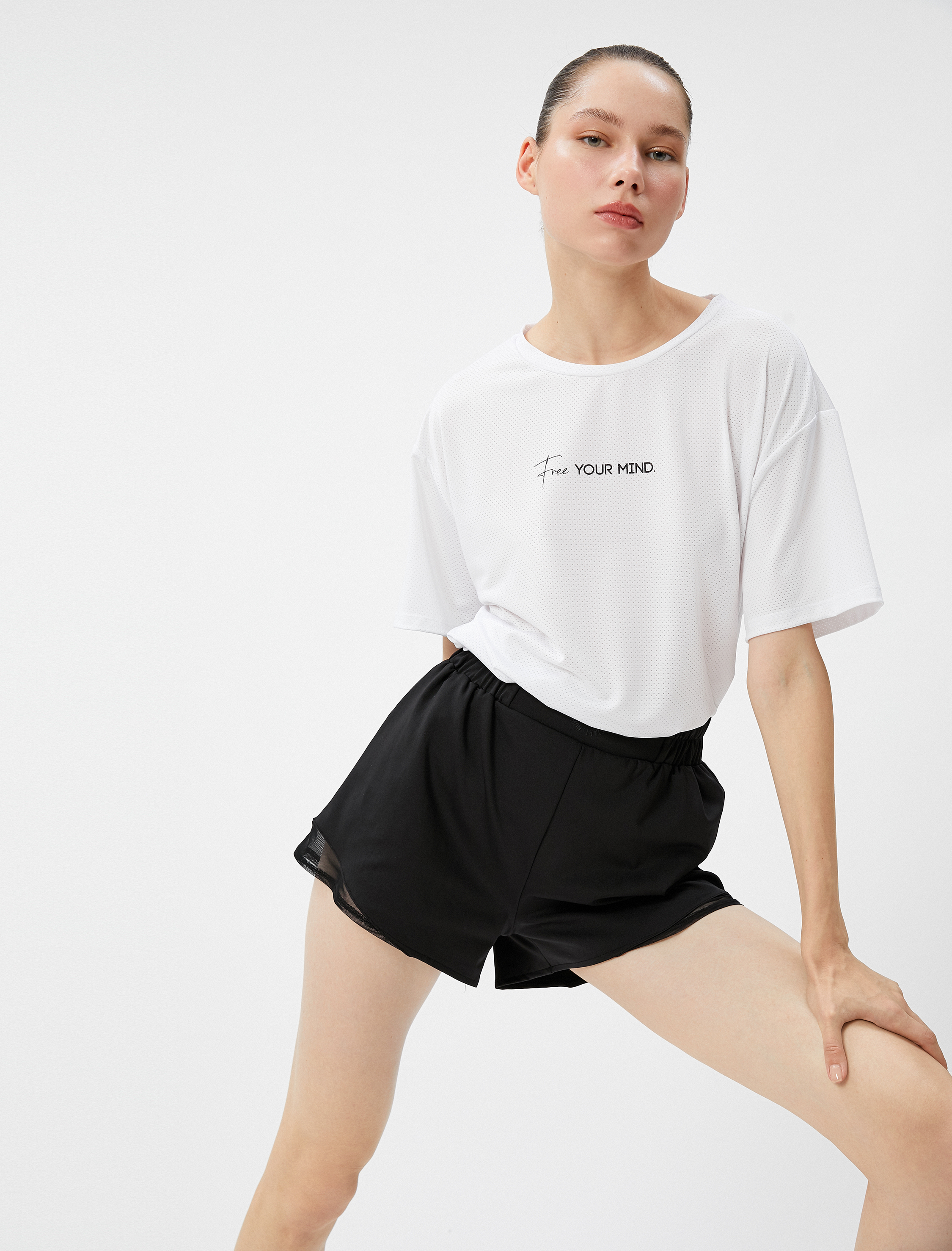   Oversize Spor Tişört Kısa Kollu Bisiklet Yaka Slogan Baskılı