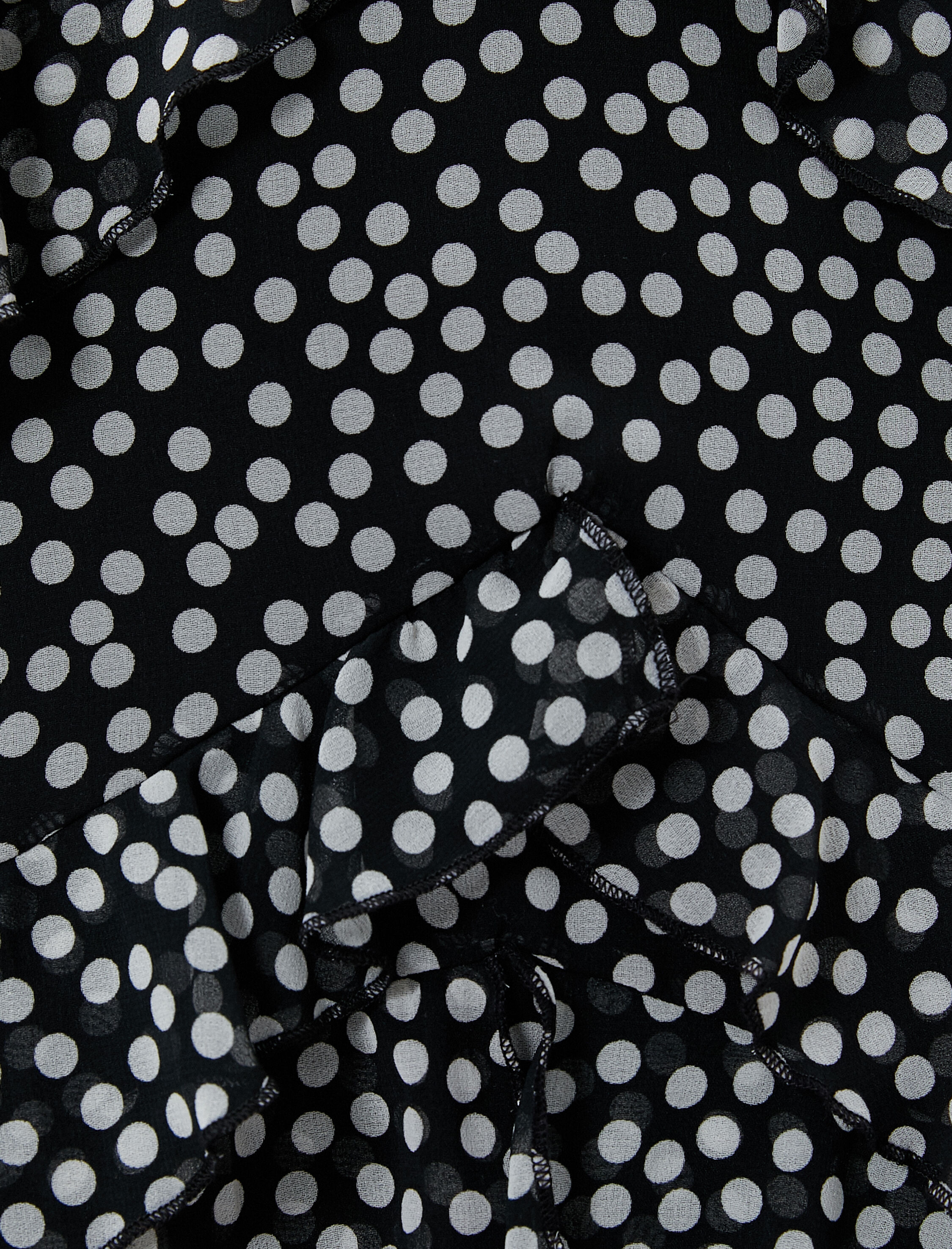   Fırfırlı Puantiyeli Elbise Şifon Mini İnce Askılı V Yaka Astarlı