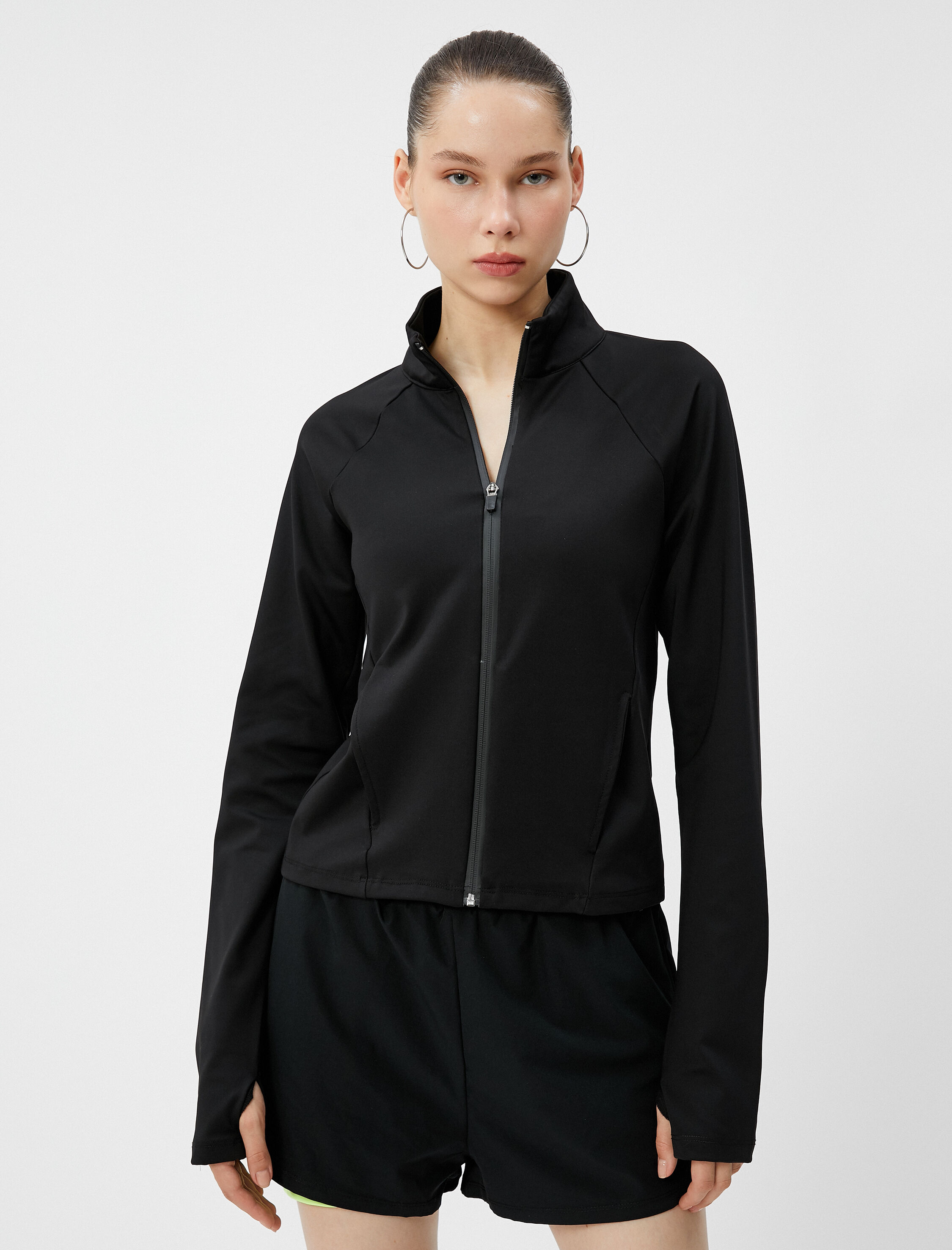   Koşu Ceketi Fermuarlı Dik Yaka Cepli Şardonlu Ekstra Sıcak İç Yüzey