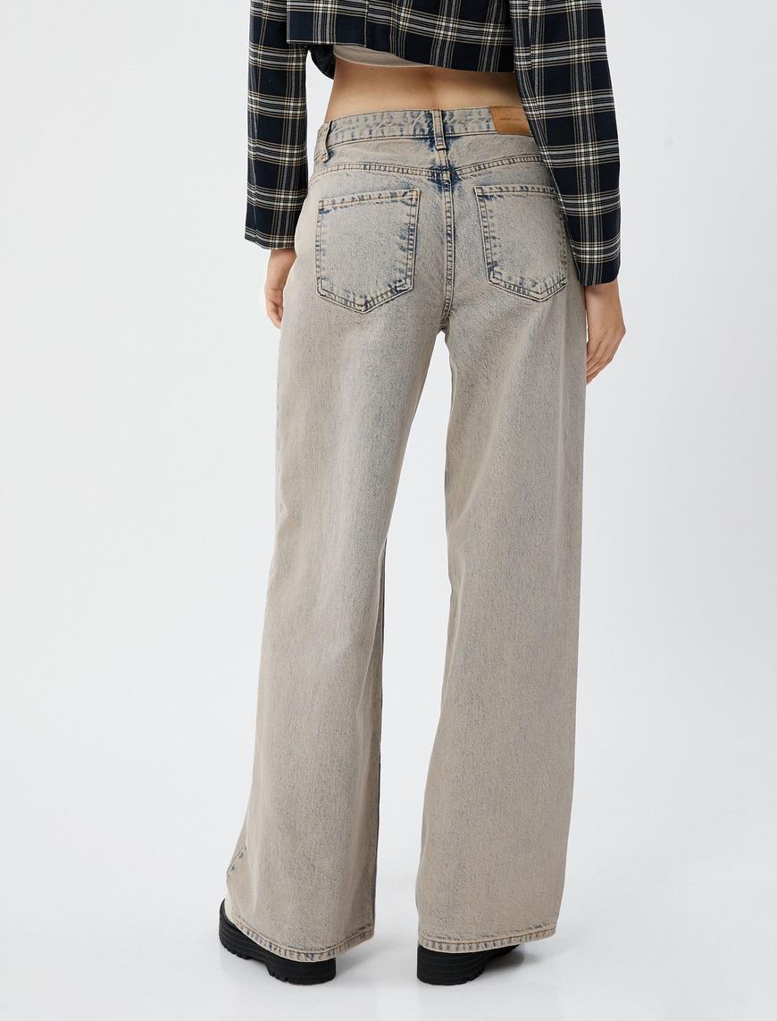   Geniş Paça Kot Pantolon Yüksek Bel Cepli Pamuklu - Loose Jean