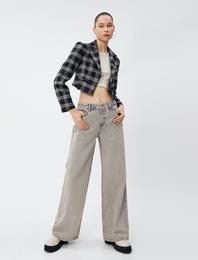 Geniş Paça Kot Pantolon Yüksek Bel Cepli Pamuklu - Loose Jean