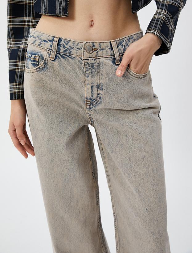 Geniş Paça Kot Pantolon Yüksek Bel Cepli Pamuklu - Loose Jean_4