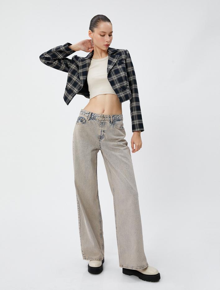  Geniş Paça Kot Pantolon Yüksek Bel Cepli Pamuklu - Loose Jean