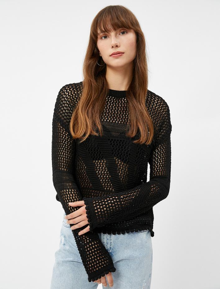  Oversize Kazak Ajurlu Örgü Bisiklet Yaka Uzun Kollu Kaşmir Dokulu