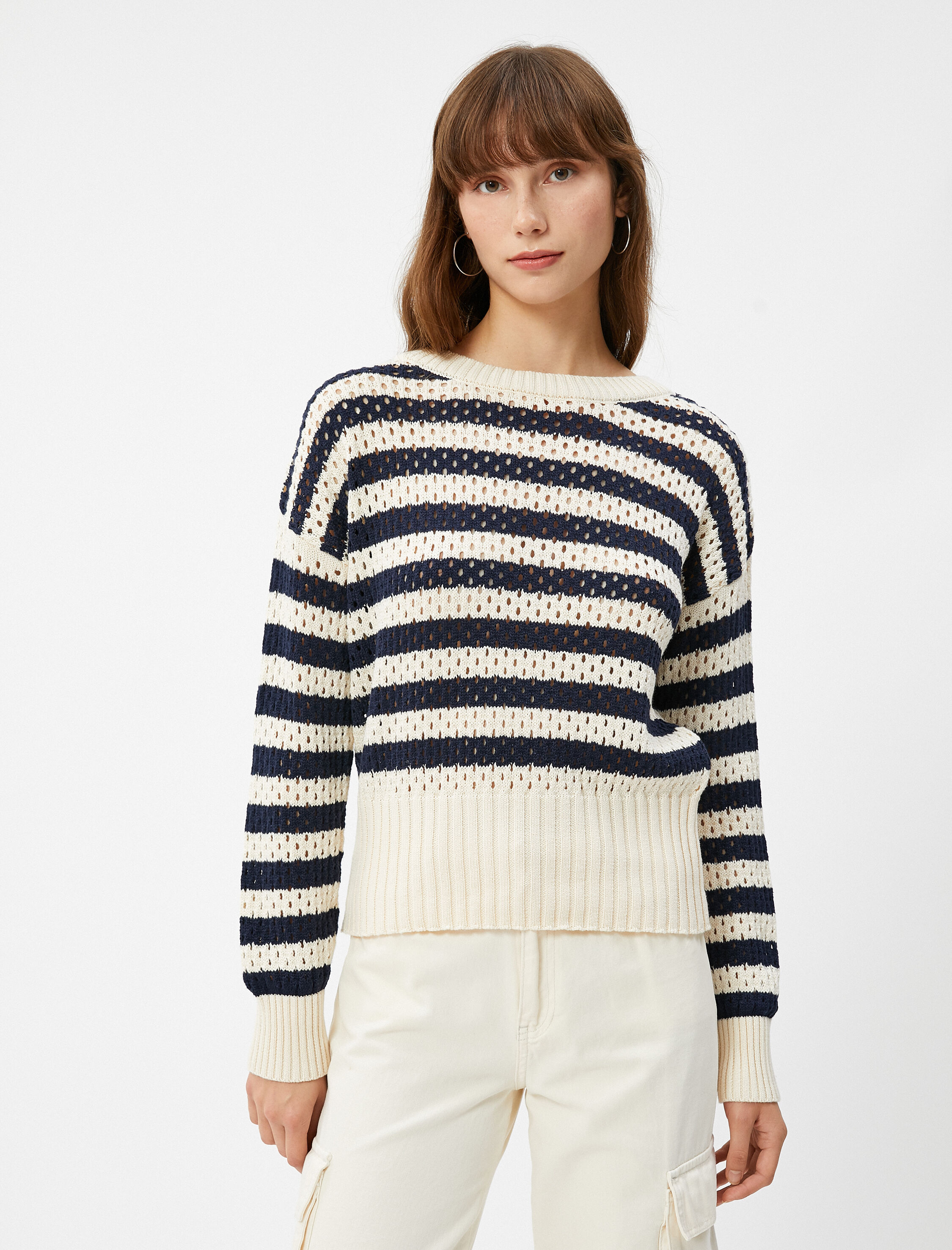   Oversize Kazak Ajurlu Örgü Bisiklet Yaka Uzun Kollu