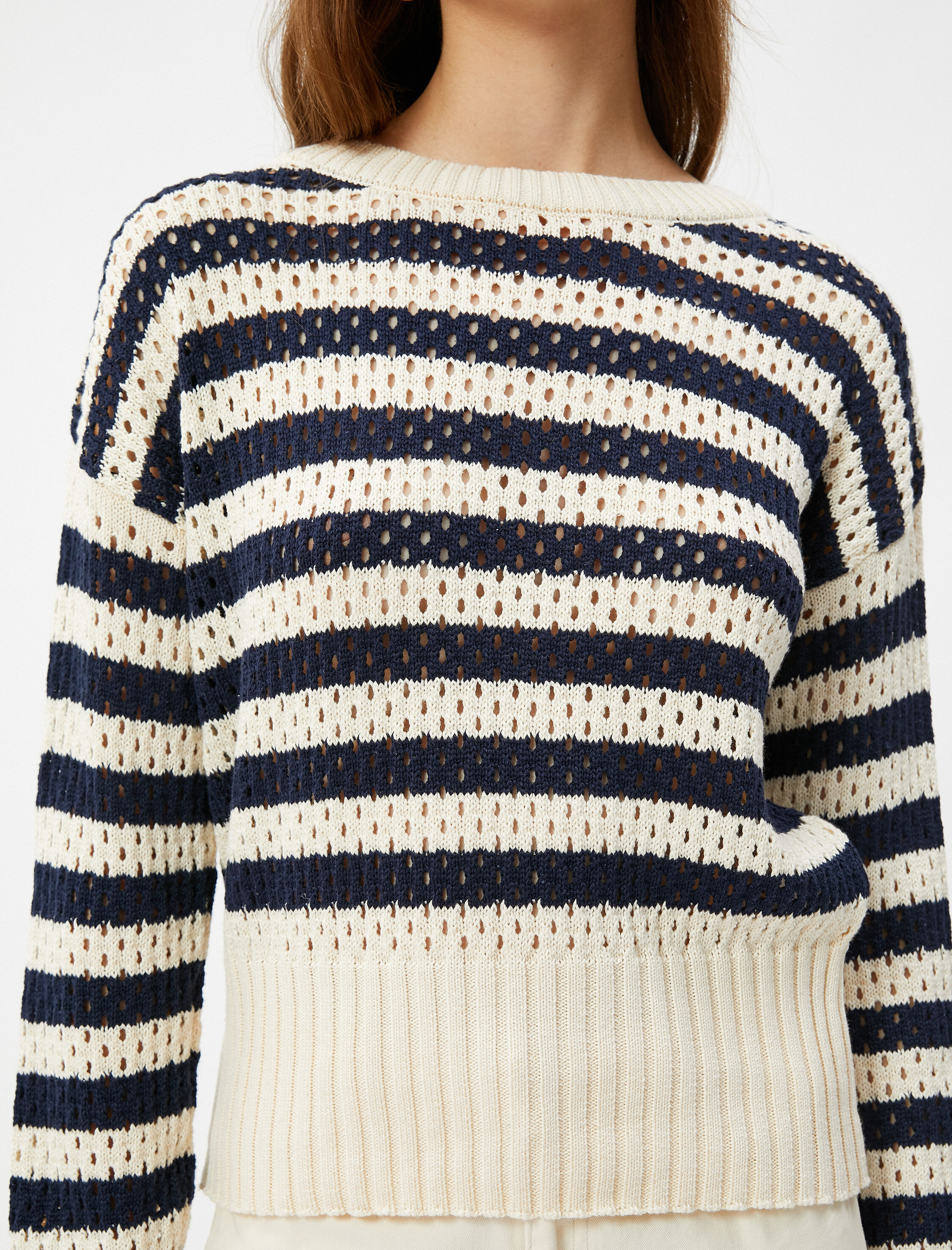   Oversize Kazak Ajurlu Örgü Bisiklet Yaka Uzun Kollu