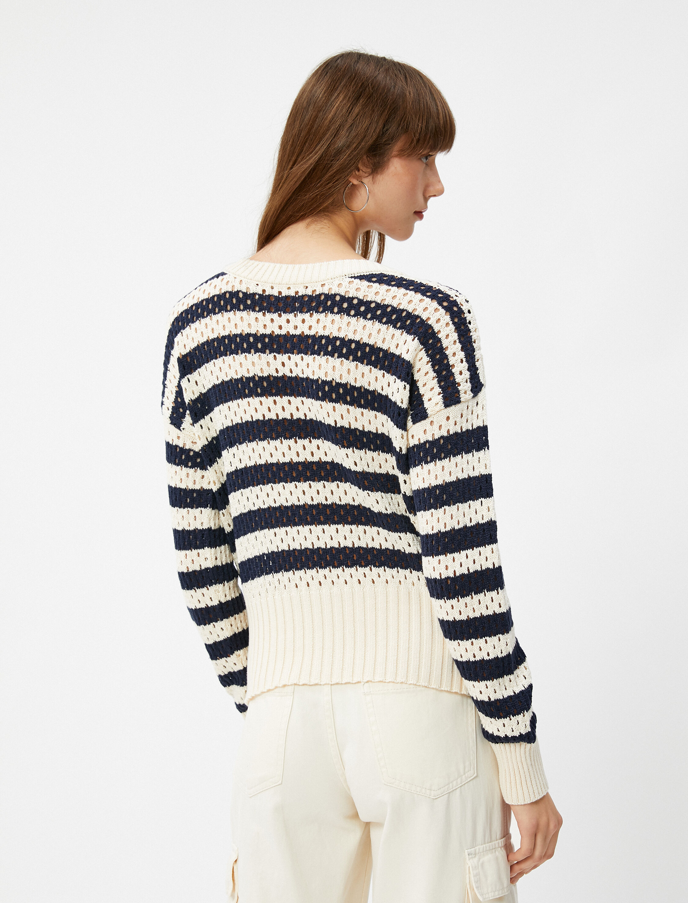   Oversize Kazak Ajurlu Örgü Bisiklet Yaka Uzun Kollu