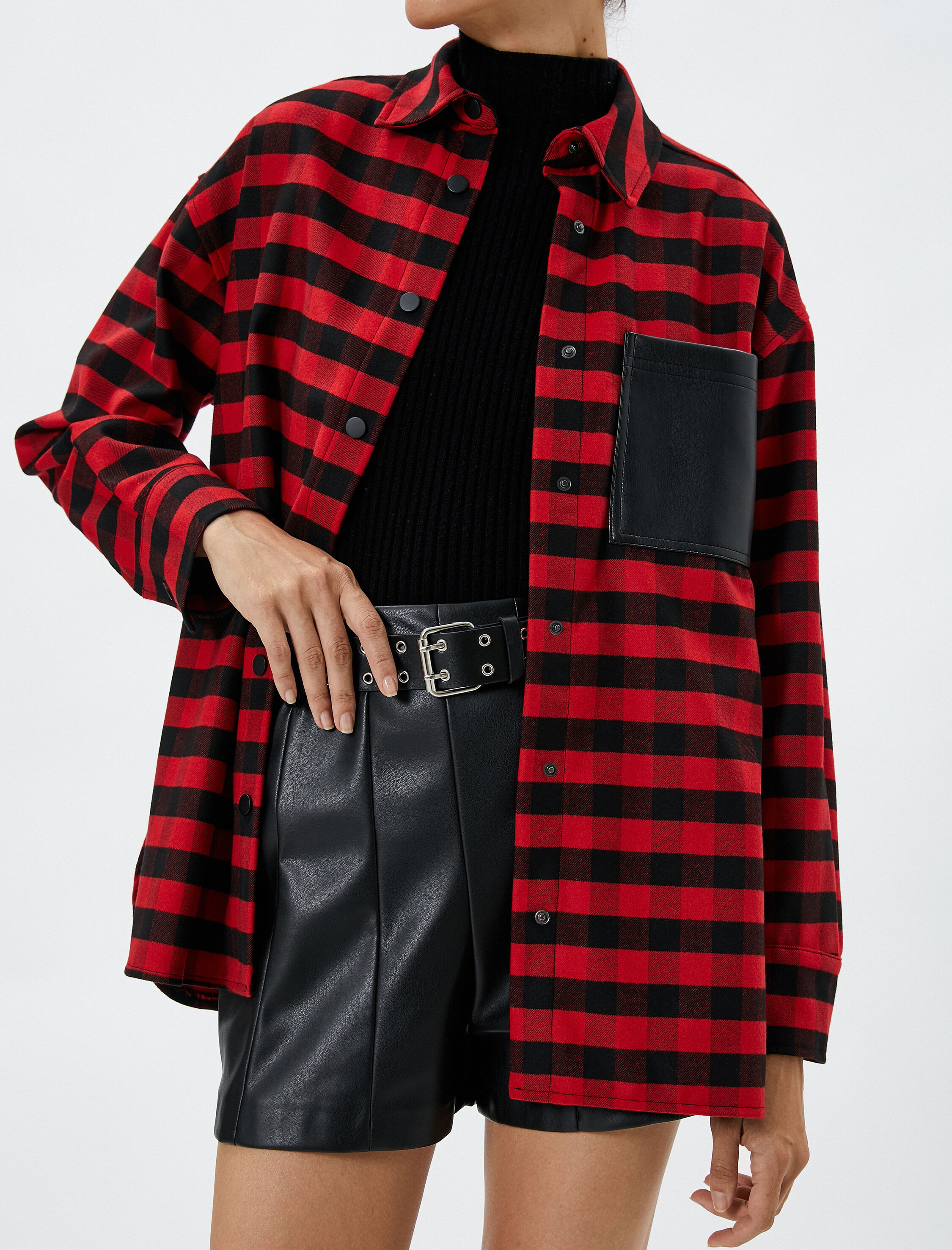   Oduncu Gömleği Suni Deri Cep Detaylı Çıtçıt Kapama