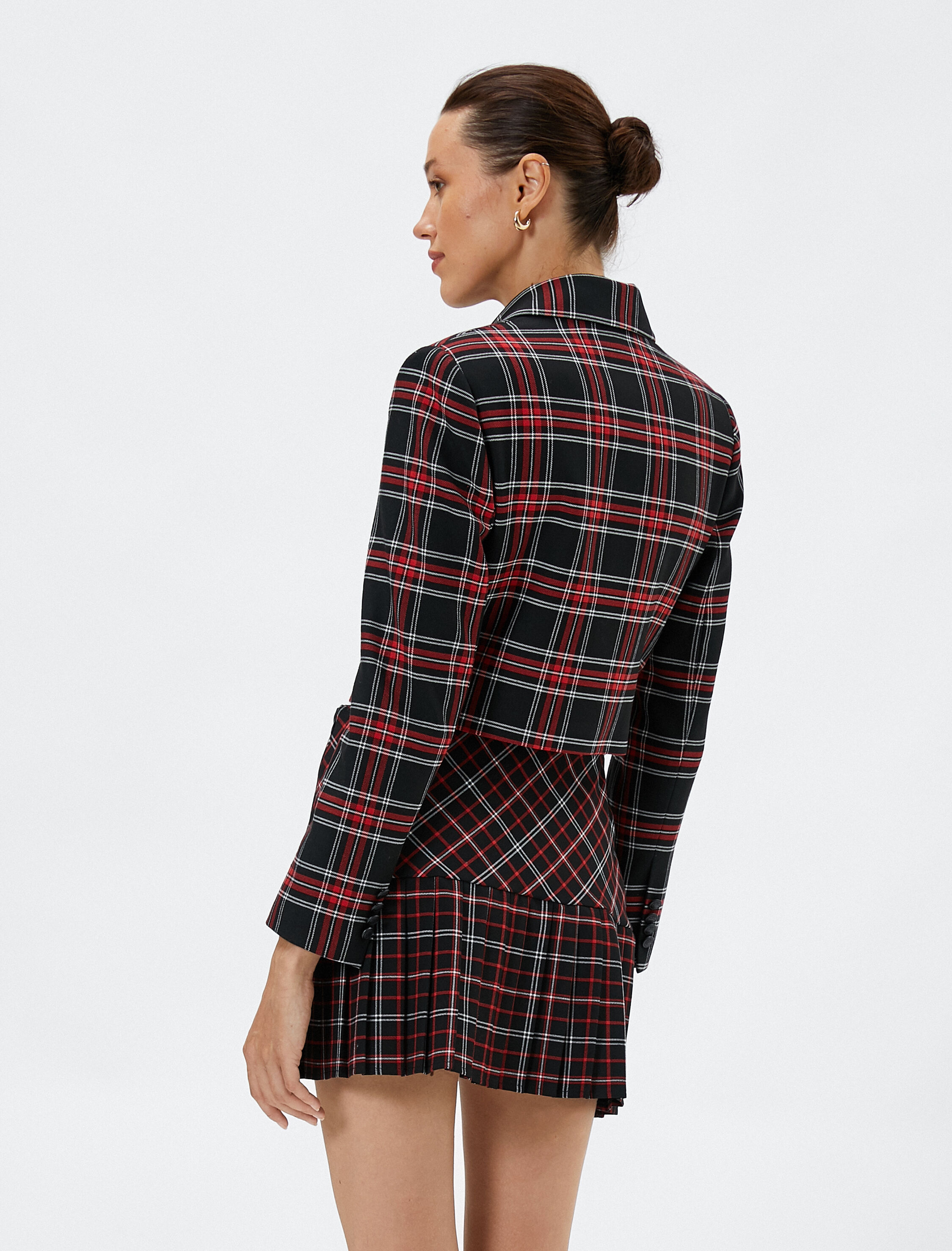   Crop Blazer Vatkalı Ceket Kruvaze Yaka Düğmeli Broş Detaylı