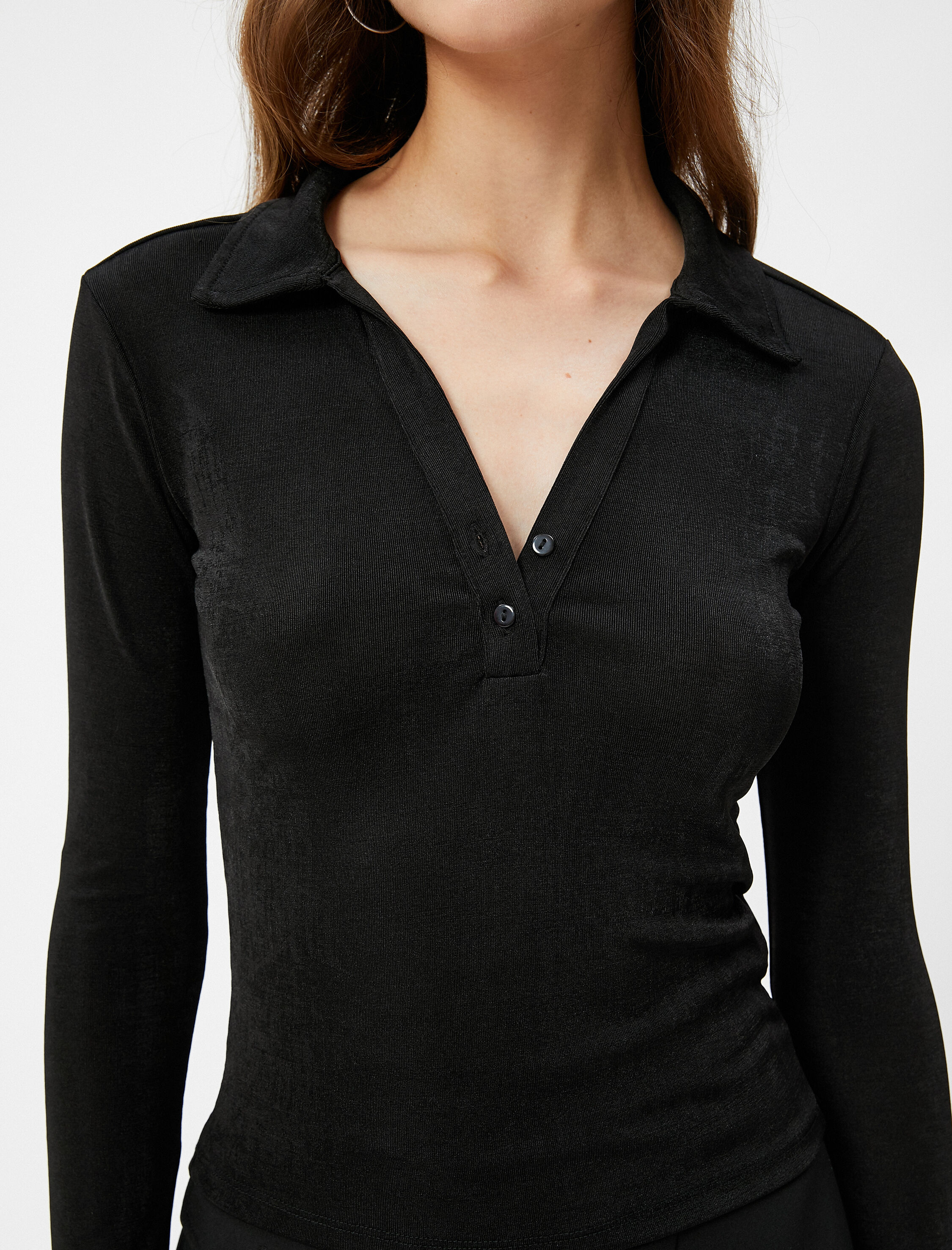   Polo Yaka Tişört Uzun Kollu Düğmeli