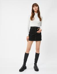 Uzun Kollu Tişört Yarım Balıkçı Yaka Dokulu Slim Fit