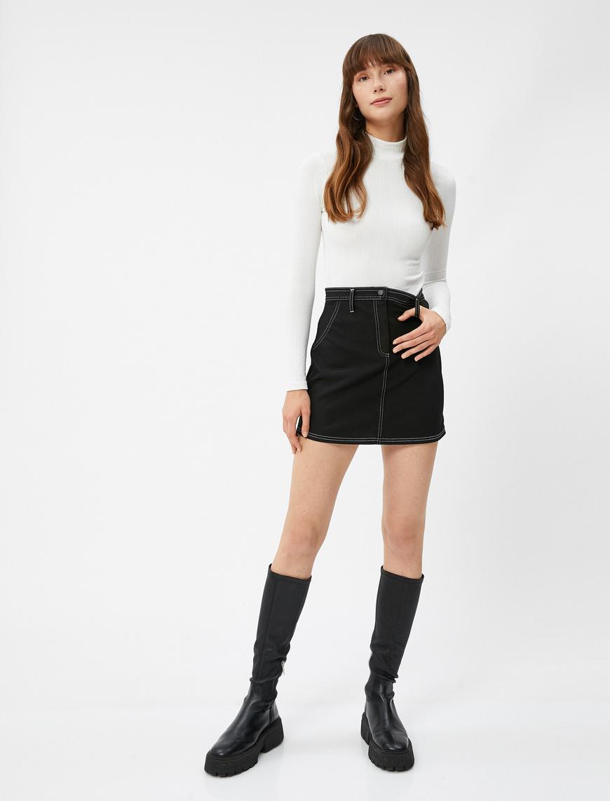   Uzun Kollu Tişört Yarım Balıkçı Yaka Dokulu Slim Fit