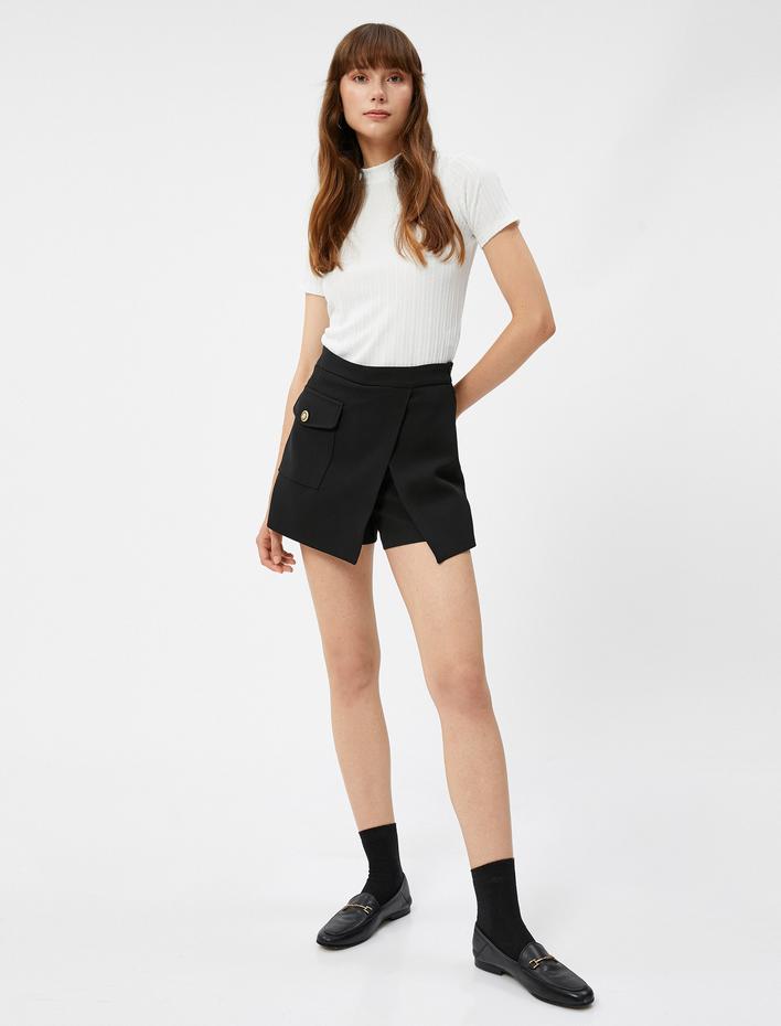  Kısa Kollu Tişört Dik Yaka Saç Örgüsü Desenli