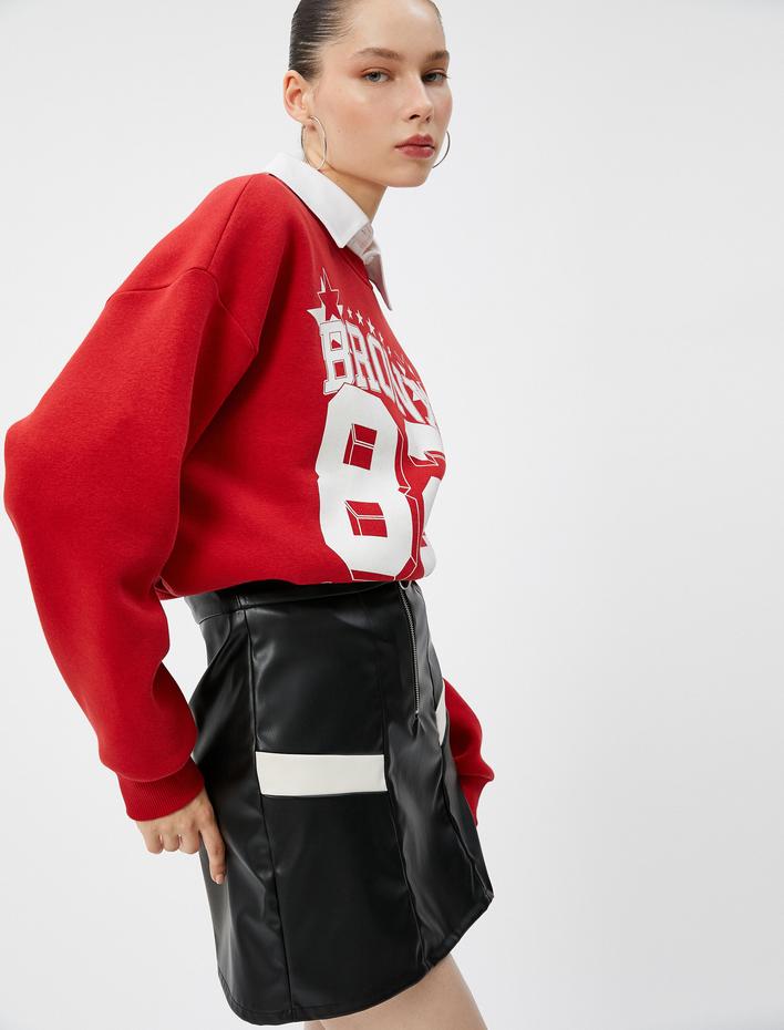  Kolej Sweatshirt Şardonlu Bisiklet Yaka Uzun Kollu