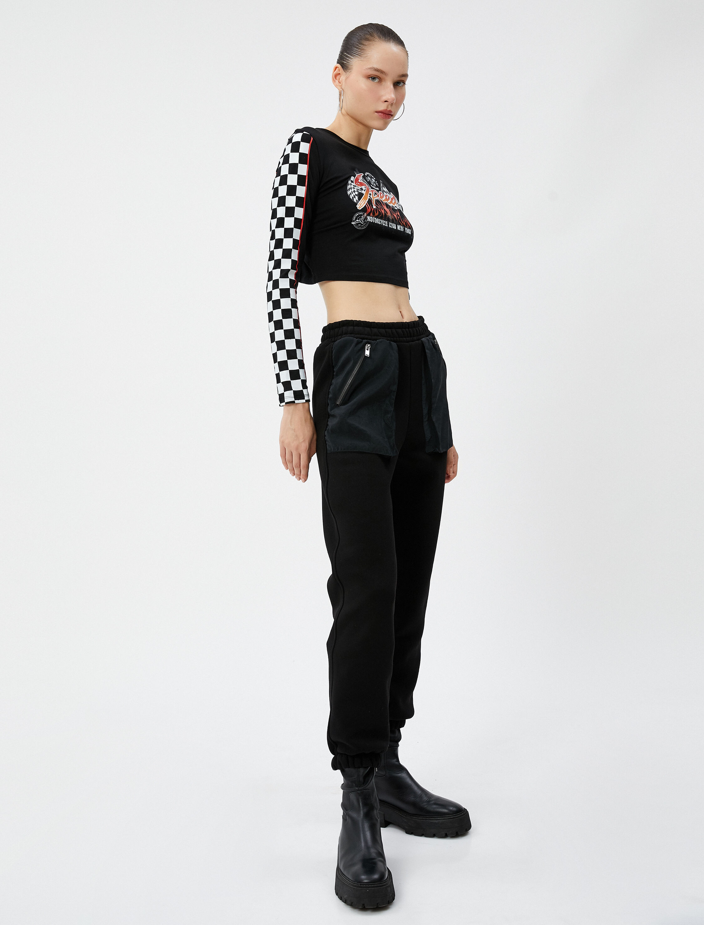   Şardonlu Jogger Eşofman Altı Fermuarlı Cep Detaylı Beli Lastikli