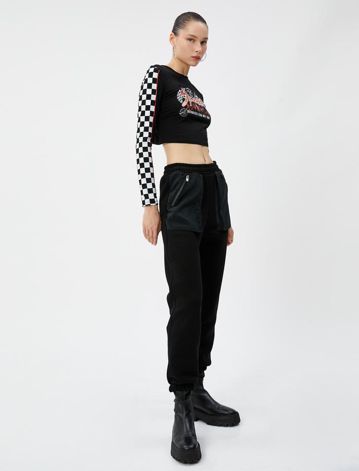  Şardonlu Jogger Eşofman Altı Fermuarlı Cep Detaylı Beli Lastikli